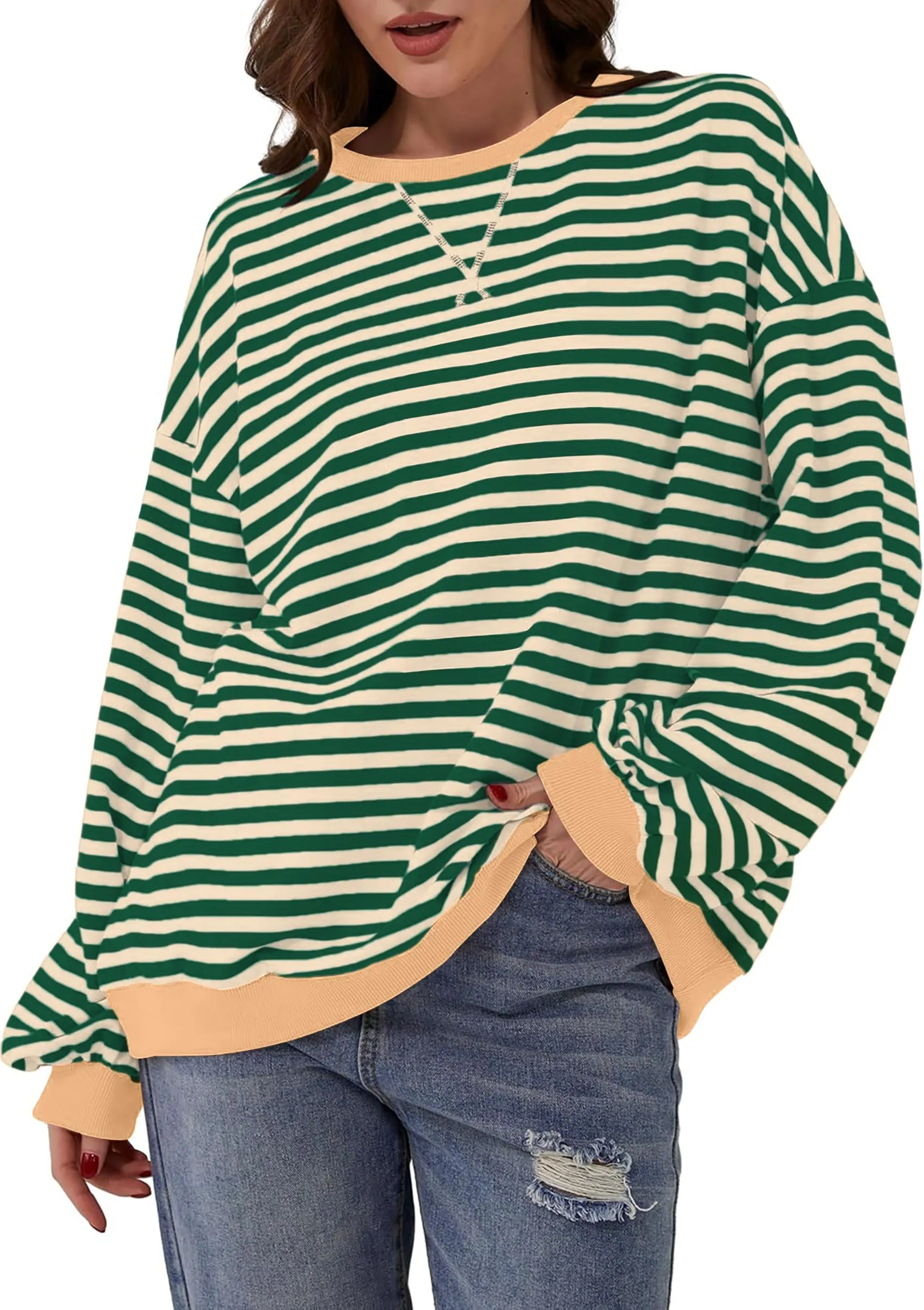 DUOEASE Felpa Donna Oversize a Righe Manica Lunga - immagine 5