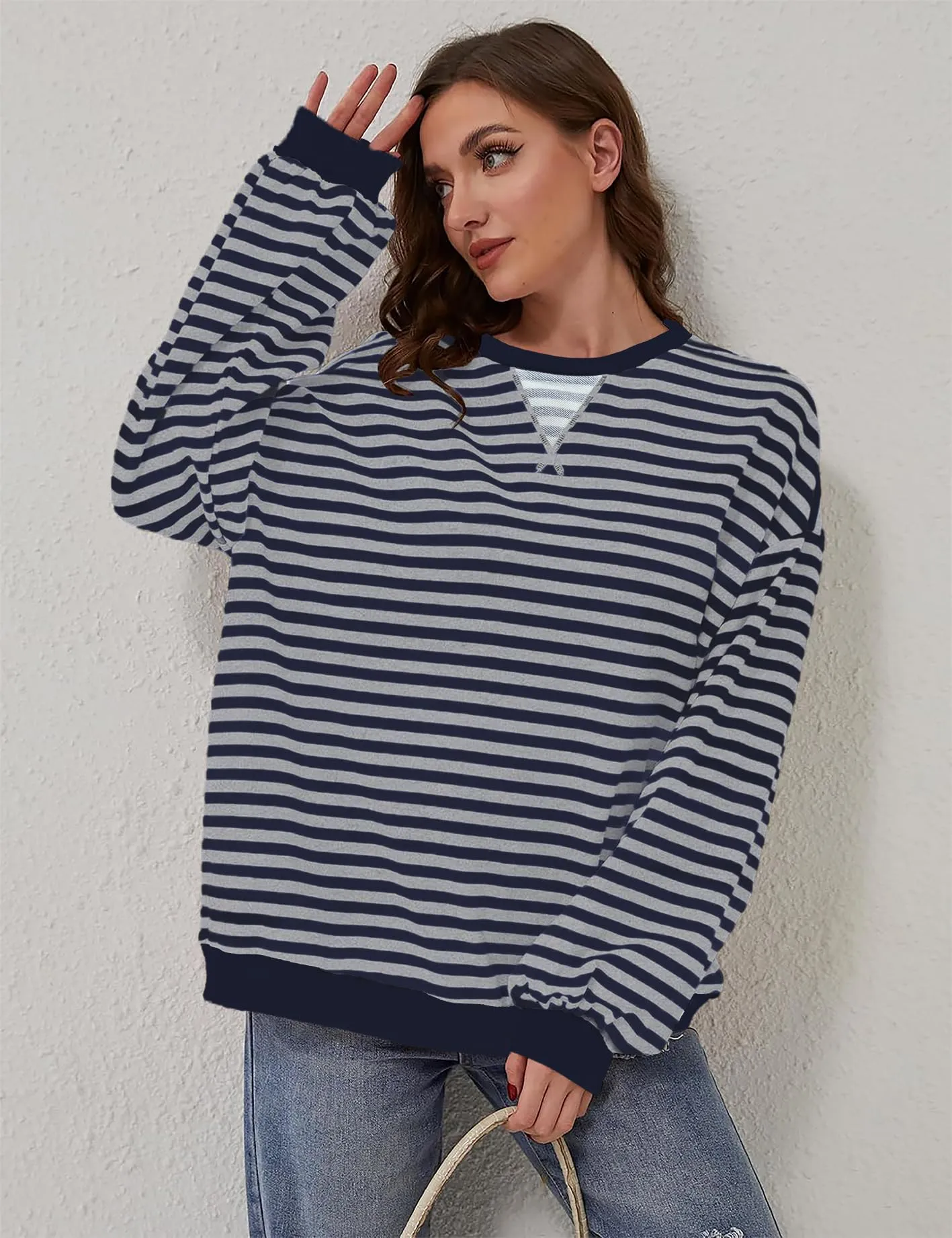 DUOEASE Felpa Donna Oversize a Righe Manica Lunga - immagine 3