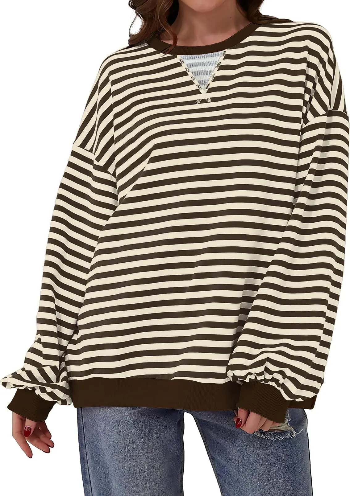 DUOEASE Felpa Donna Oversize a Righe Manica Lunga Top Y2K - immagine 2