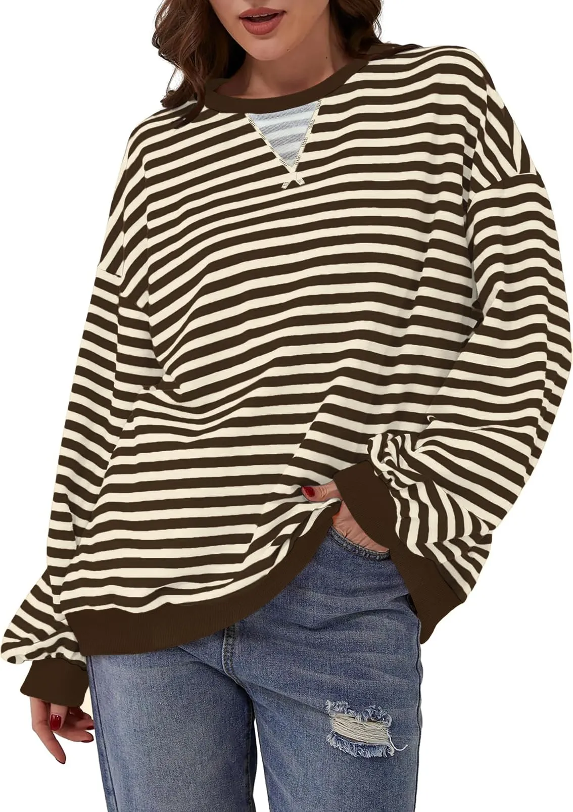 DUOEASE Felpa Donna Oversize a Righe Manica Lunga Top Y2K - immagine 4
