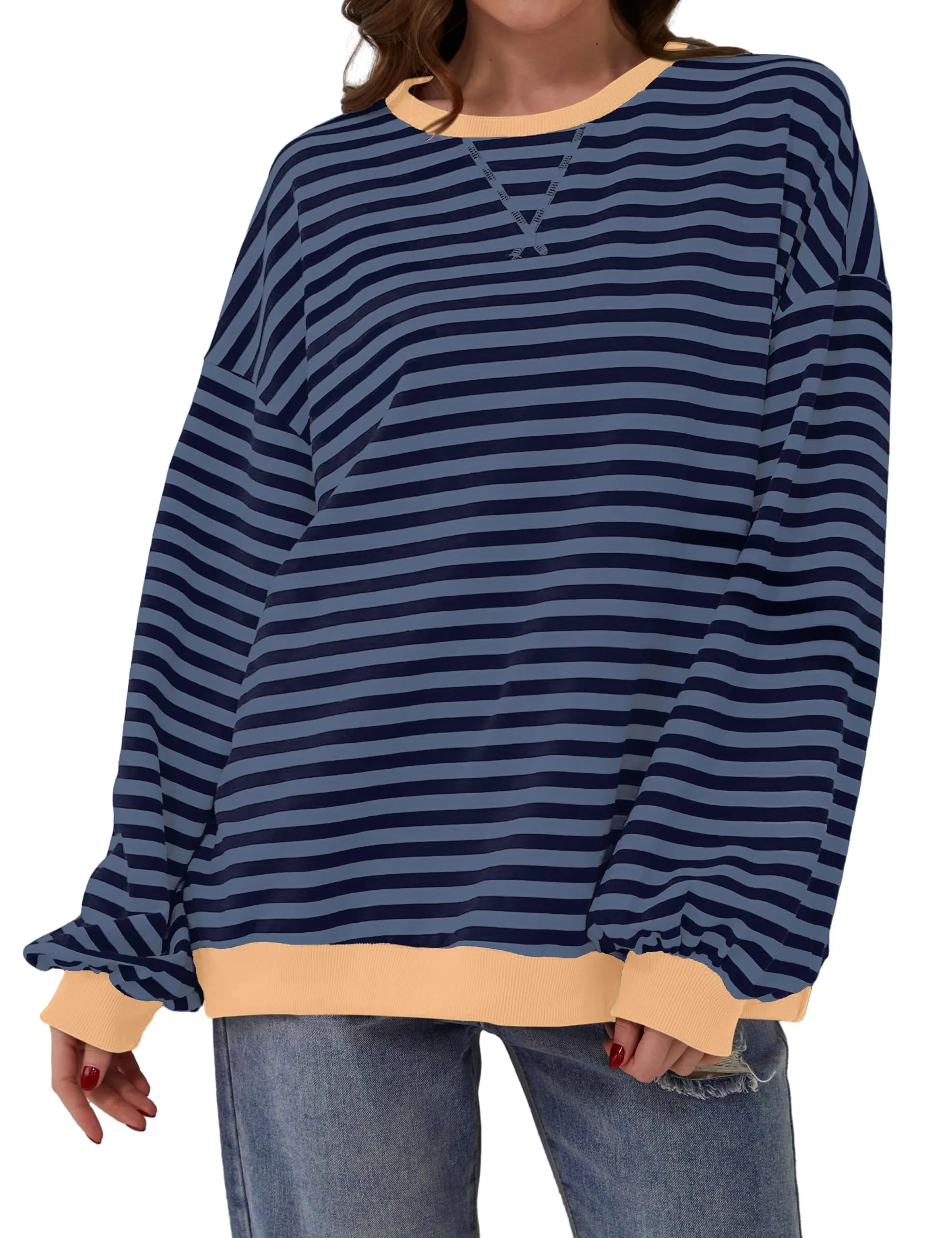DUOEASE Felpa Donna Oversize a Righe Manica Lunga - immagine 4