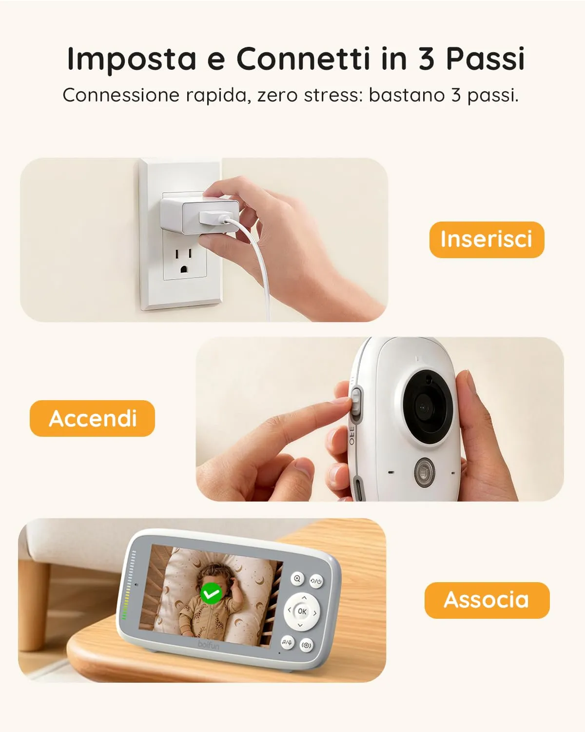 BOIFUN Baby Monitor Video con Telecamera, Senza Wi-Fi, Schermo IPS 4", Zoom 5X, Rilevamento del Suono, Modalità VOX - immagine 7