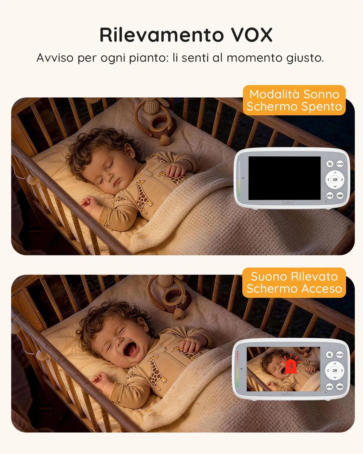 BOIFUN Baby Monitor Video con Telecamera, Senza Wi-Fi, Schermo IPS 4", Zoom 5X, Rilevamento del Suono, Modalità VOX - immagine 8