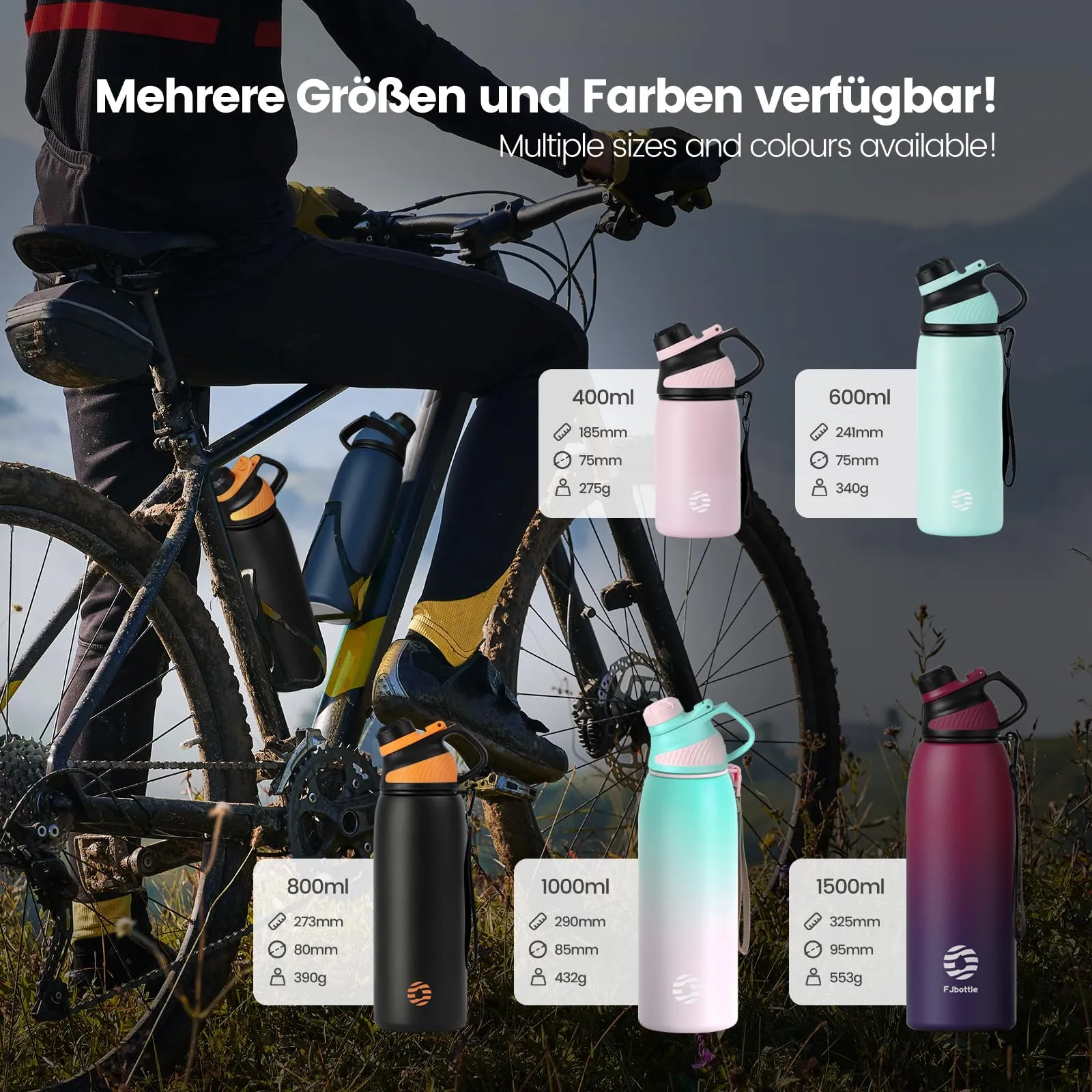 Fjbottle Borraccia Termica in Acciaio Inox Senza BPA, 1L - immagine 4