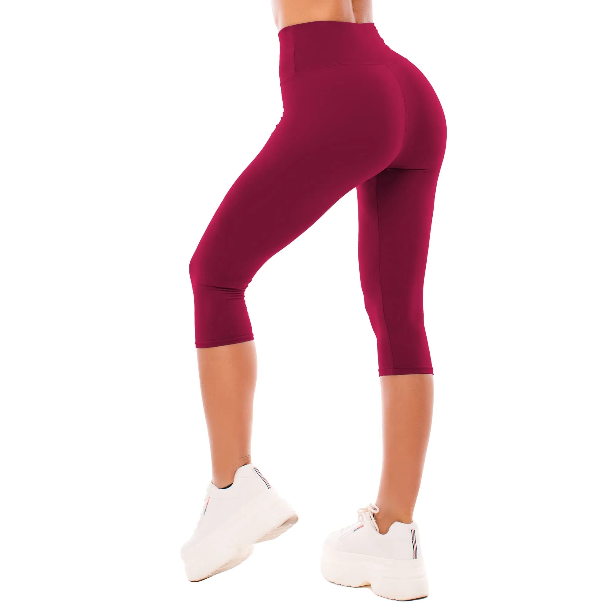 SINOPHANT Leggings Capri Vita Alta Donna, S-M, Vino Rosso - immagine 1