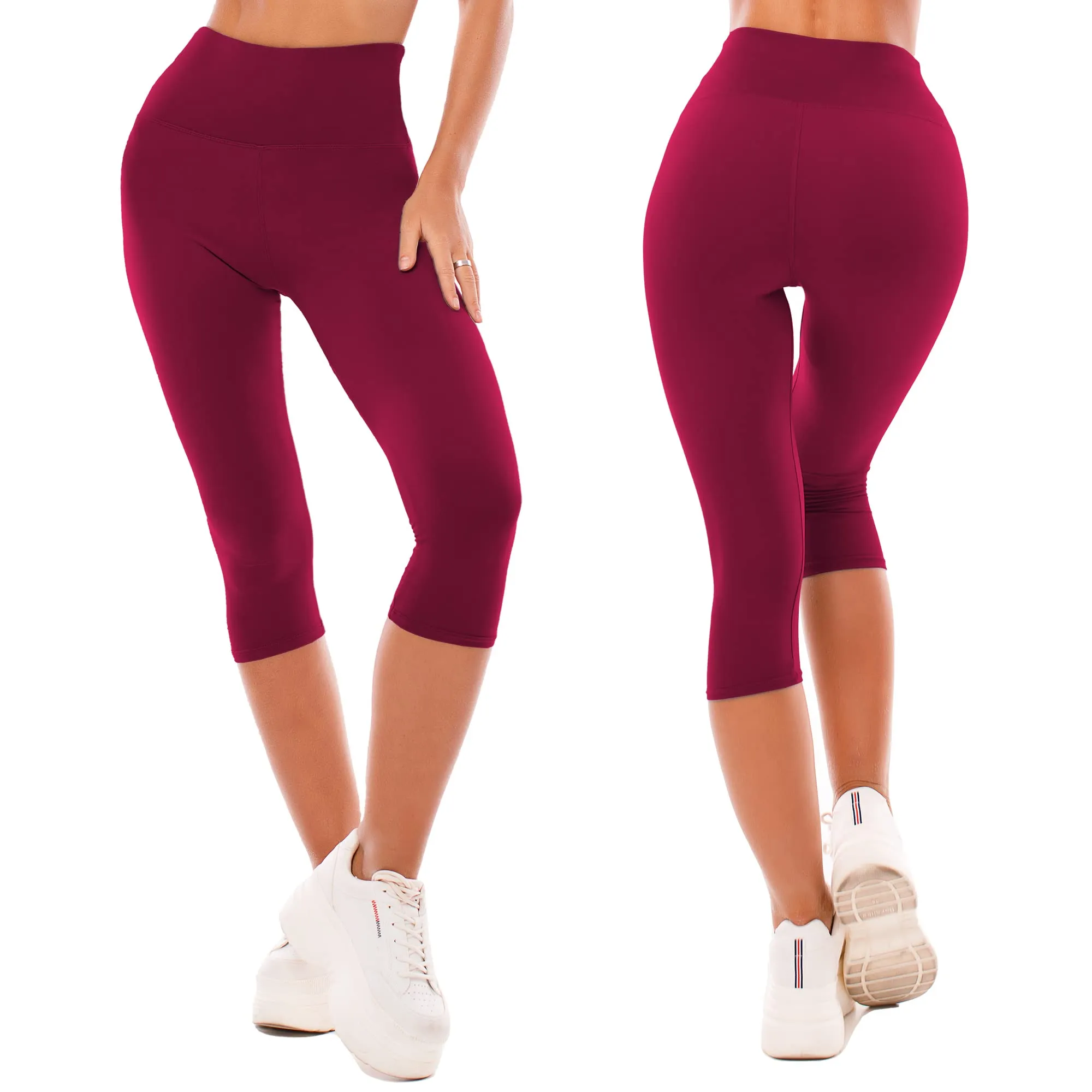 SINOPHANT Leggings Capri Vita Alta Donna, S-M, Vino Rosso - immagine 2