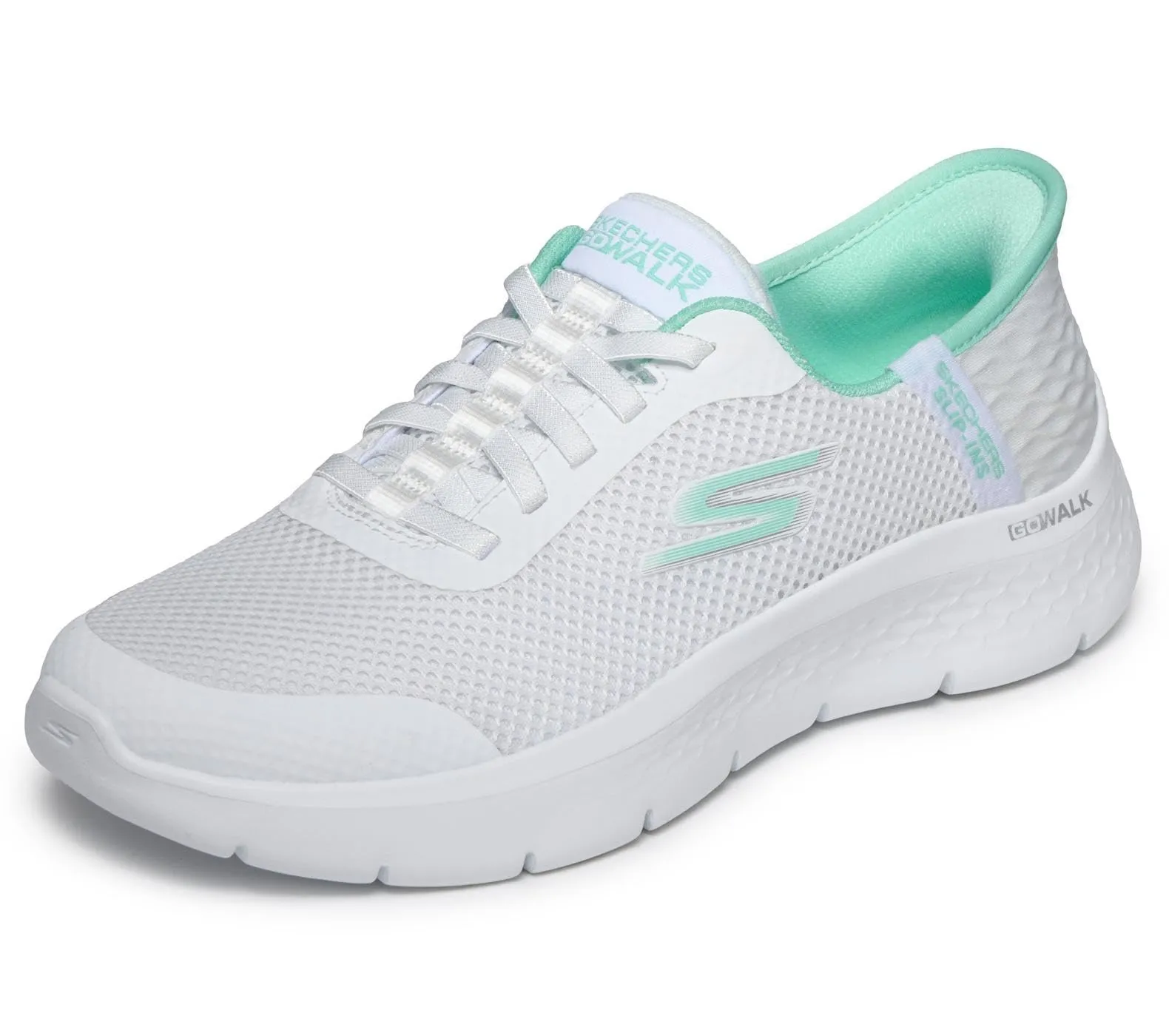 Skechers Women's Go Walk Flex Grand Entry Trainers, White Textile/Mint Trim, 39 EU - immagine 1
