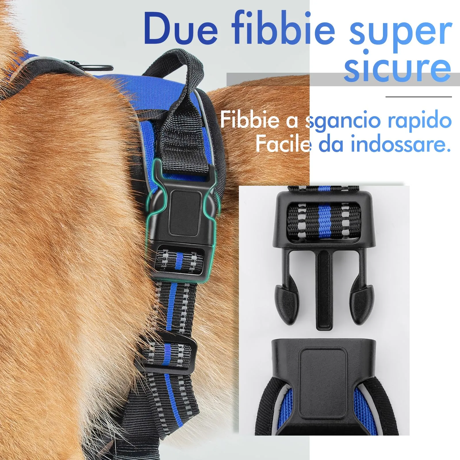 rabbitgoo Pettorina Cane ad H Regolabile Anti Tiro Riflettente, Blu, S - immagine 7