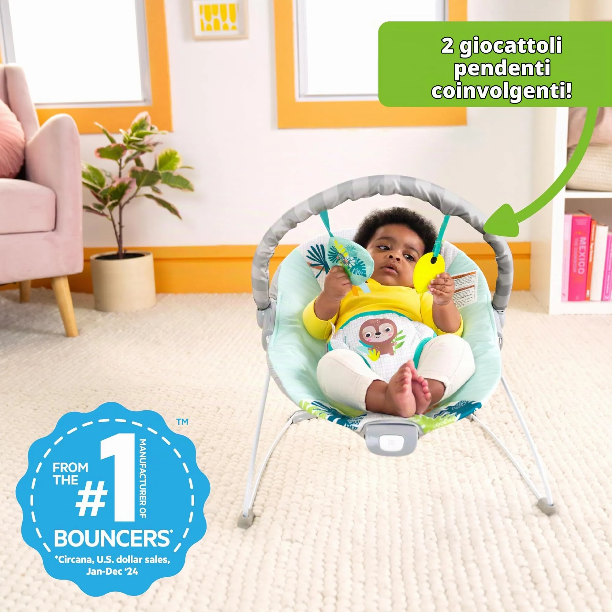 Bright Starts Wild Wonders Sdraietta Neonato con Vibrazioni e Barra Gioco, 0-6 Mesi - immagine 3
