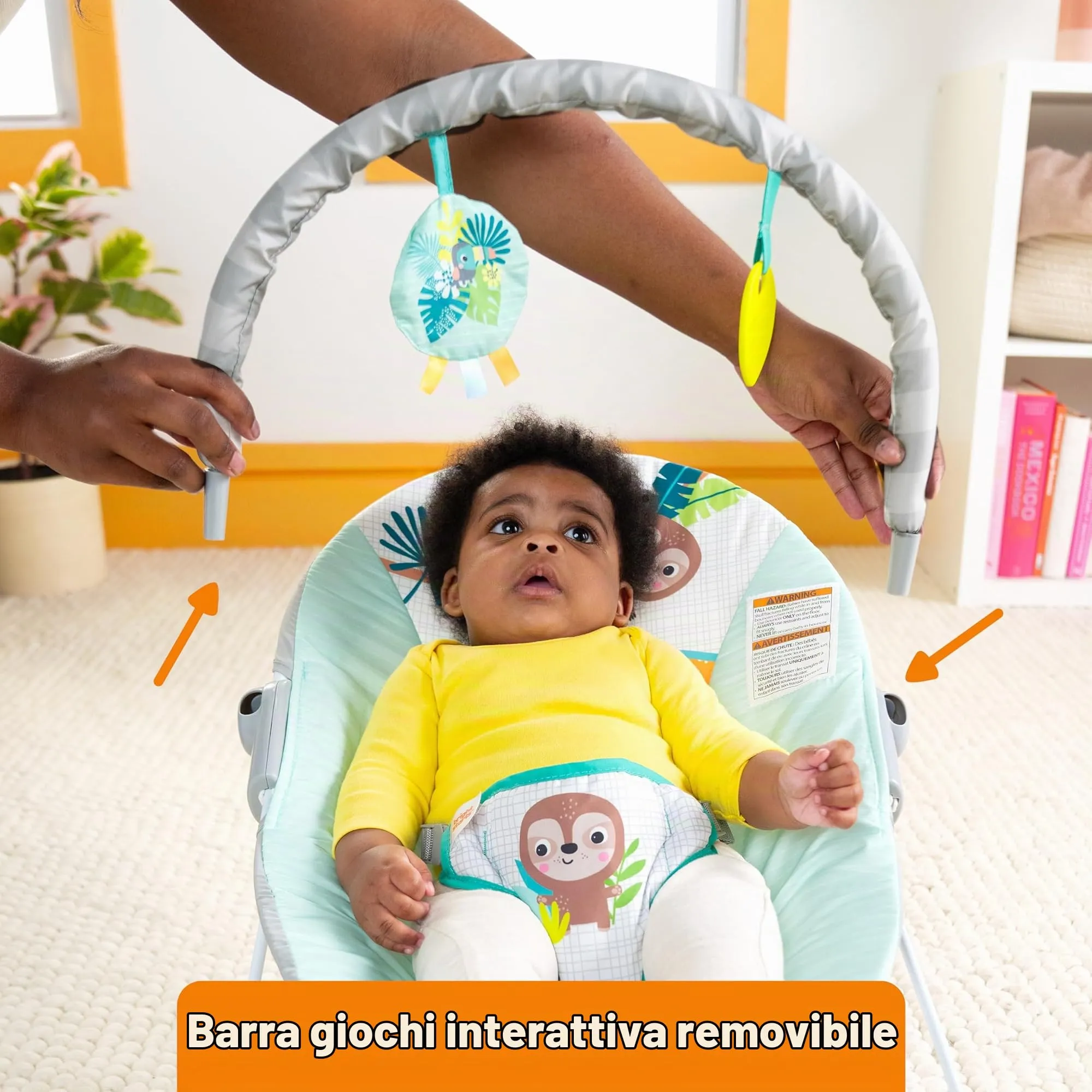 Bright Starts Wild Wonders Sdraietta Neonato con Vibrazioni e Barra Gioco, 0-6 Mesi - immagine 6