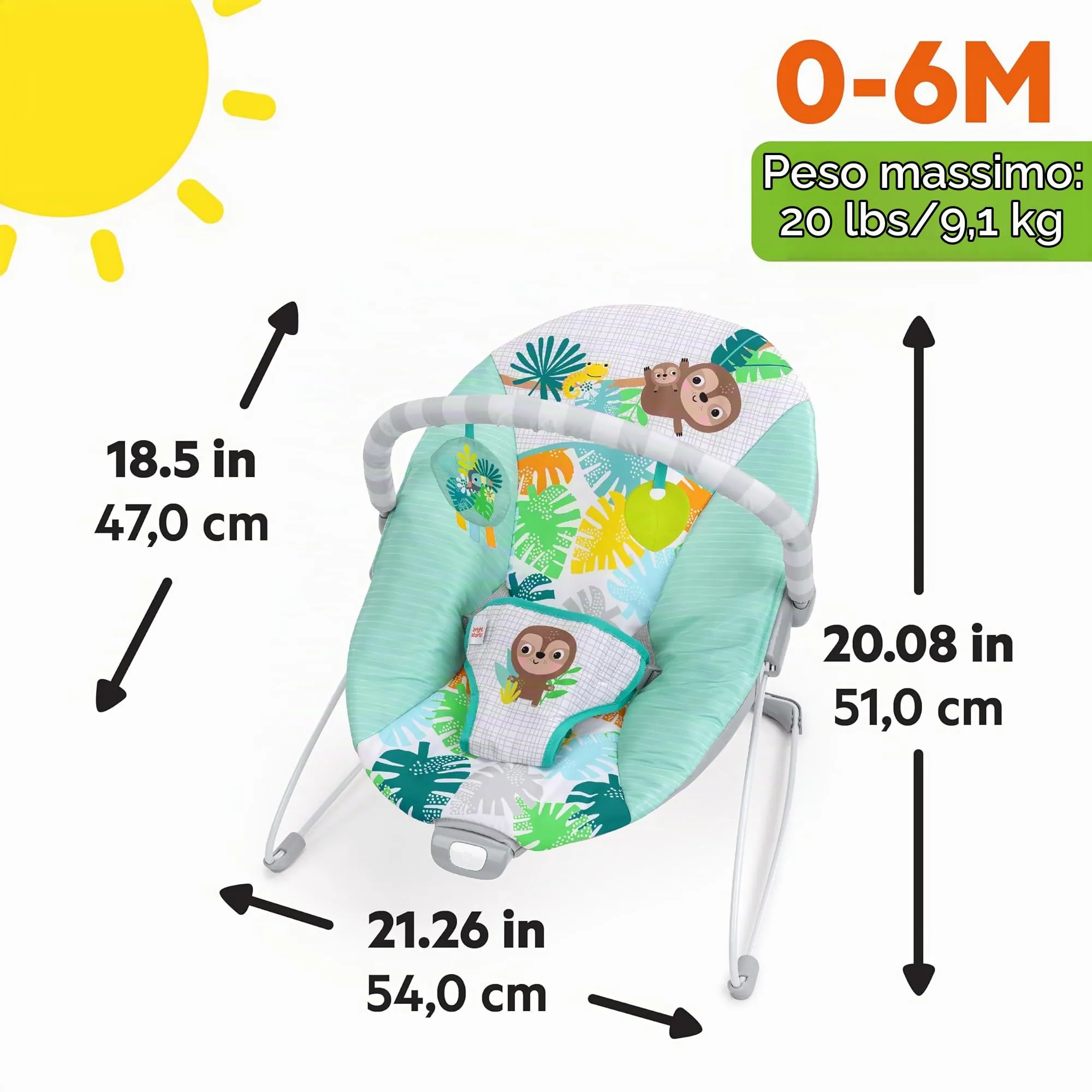 Bright Starts Wild Wonders Sdraietta Neonato con Vibrazioni e Barra Gioco, 0-6 Mesi - immagine 7