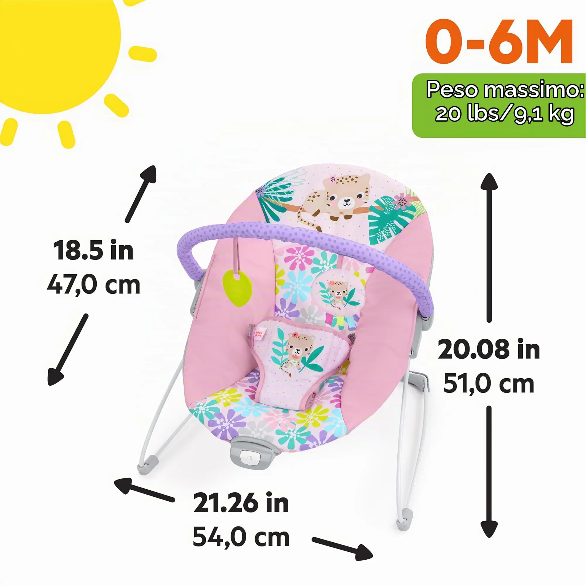 Bright Starts Wildflower Wonders Sdraietta Rosa con Vibrazioni e Barra Gioco, 0-6 Mesi - immagine 7