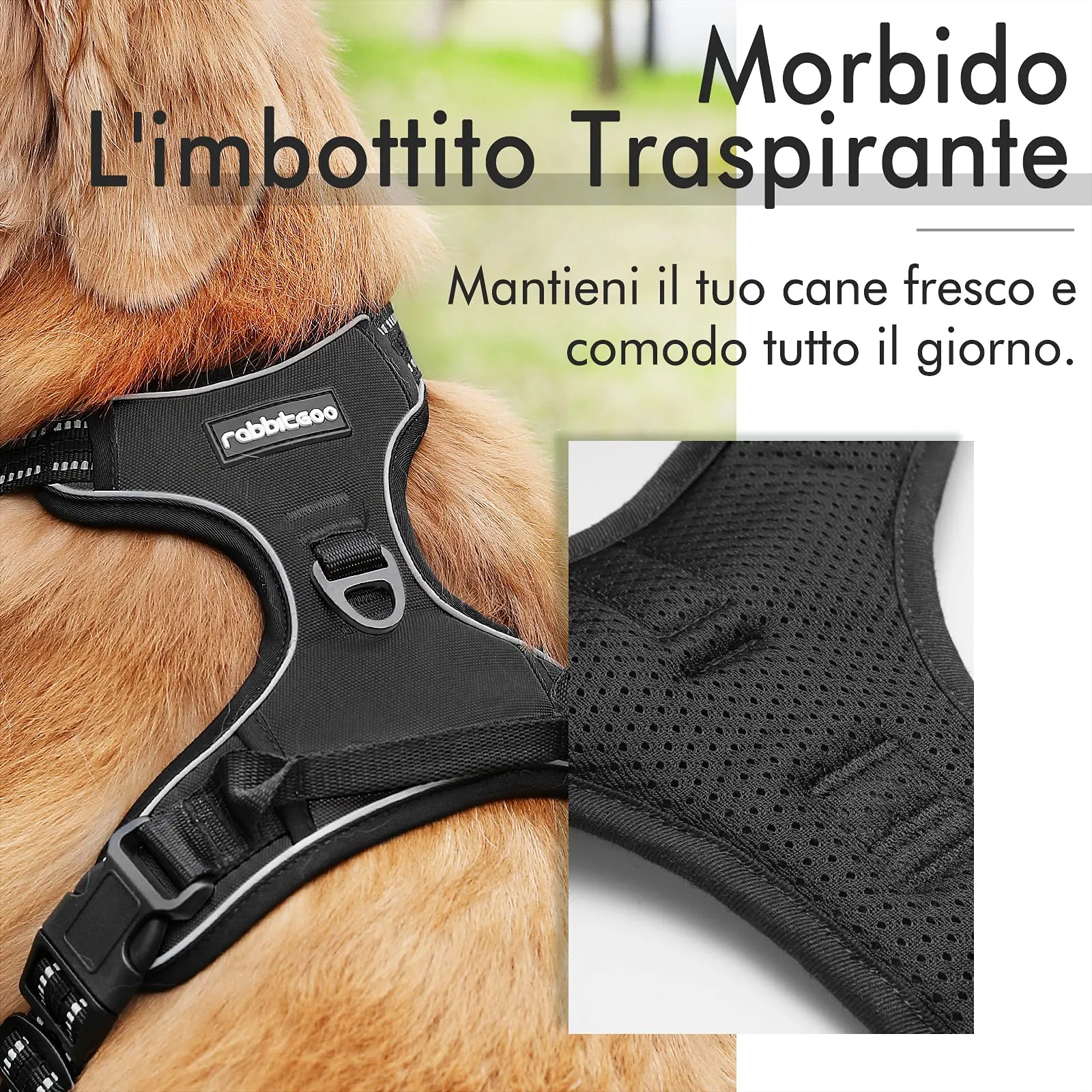 rabbitgoo Pettorina Regolabile e Riflettente per Cane, Taglia S, Nero - immagine 3