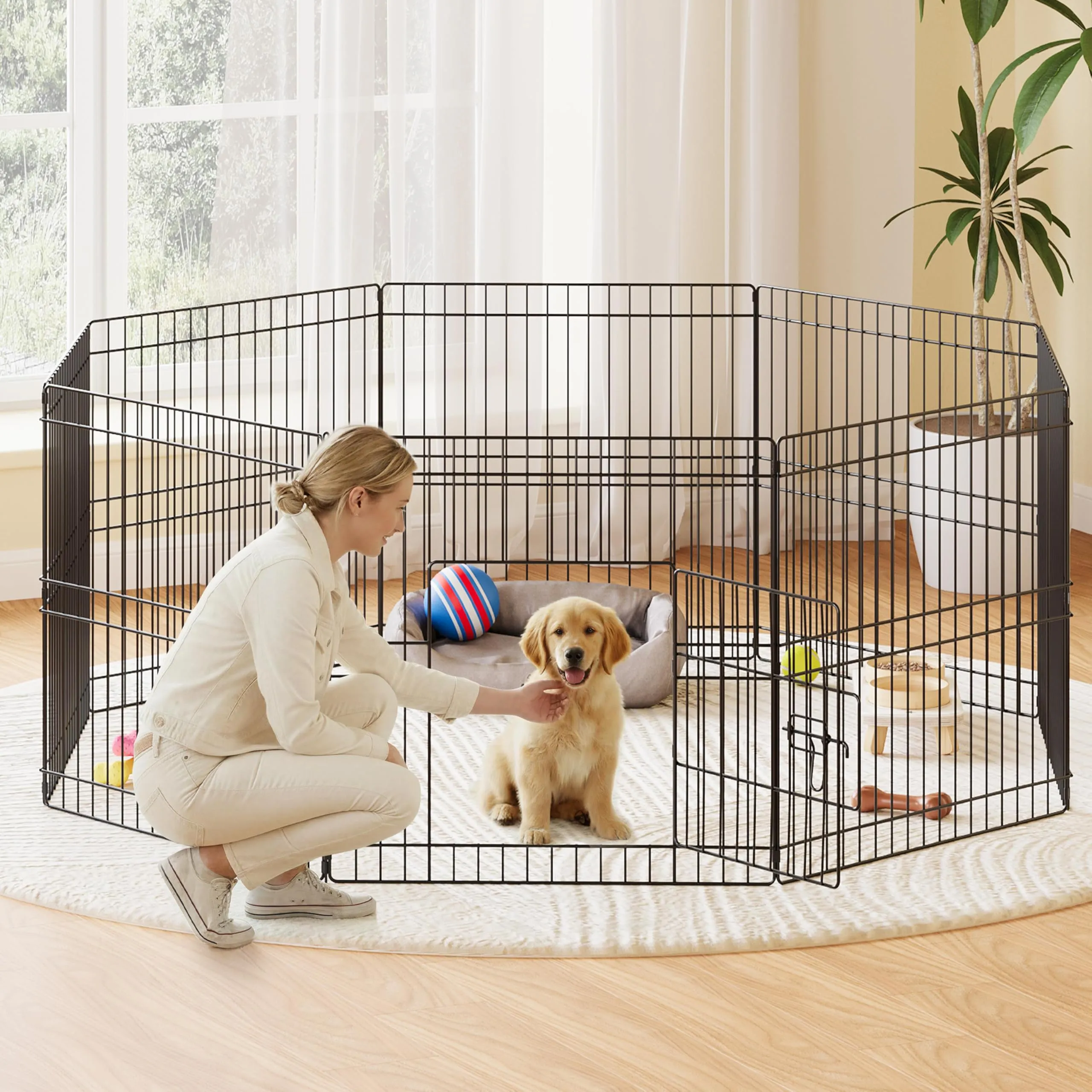 Yaheetech Recinto per Cani da Interno Pieghevole, 8 Pannelli 61 x 61 cm, Nero - immagine 3