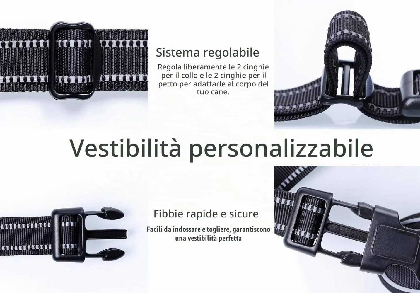 rabbitgoo Pettorina Cane ad H Regolabile Anti Tiro Riflettente e Traspirante, Nero, XL - immagine 5