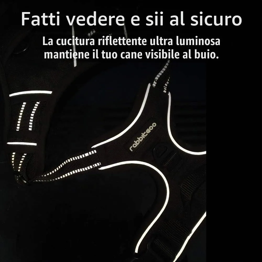 rabbitgoo Pettorina Cane ad H Regolabile Anti Tiro Riflettente e Traspirante, Nero, XL - immagine 7