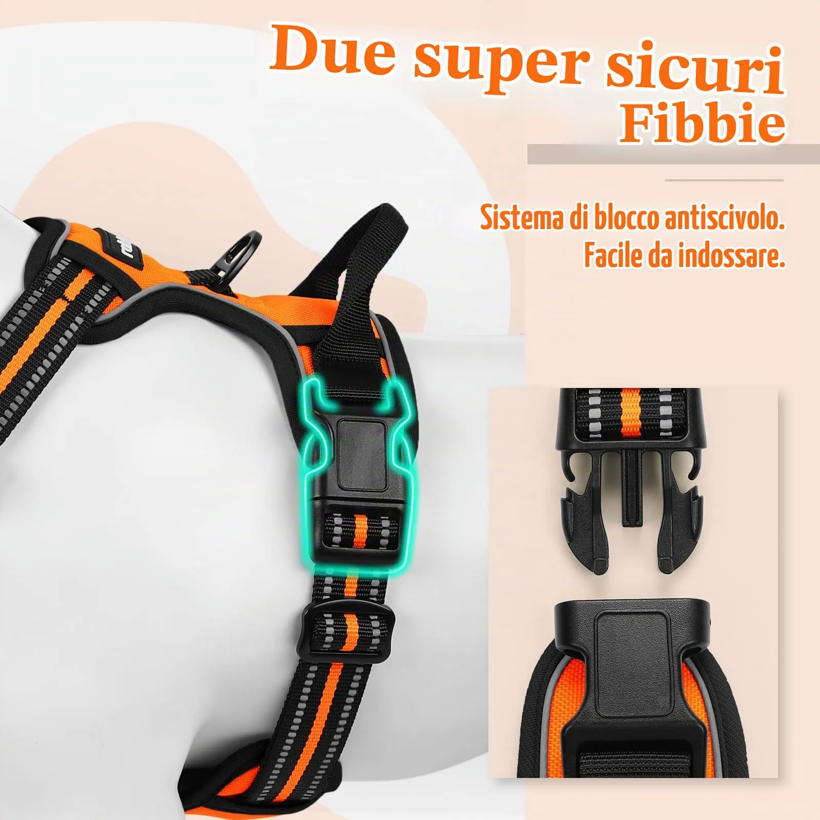 rabbitgoo Pettorina Cane ad H Regolabile, Anti Tiro e Riflettente, Traspirante, Arancio, M - immagine 4