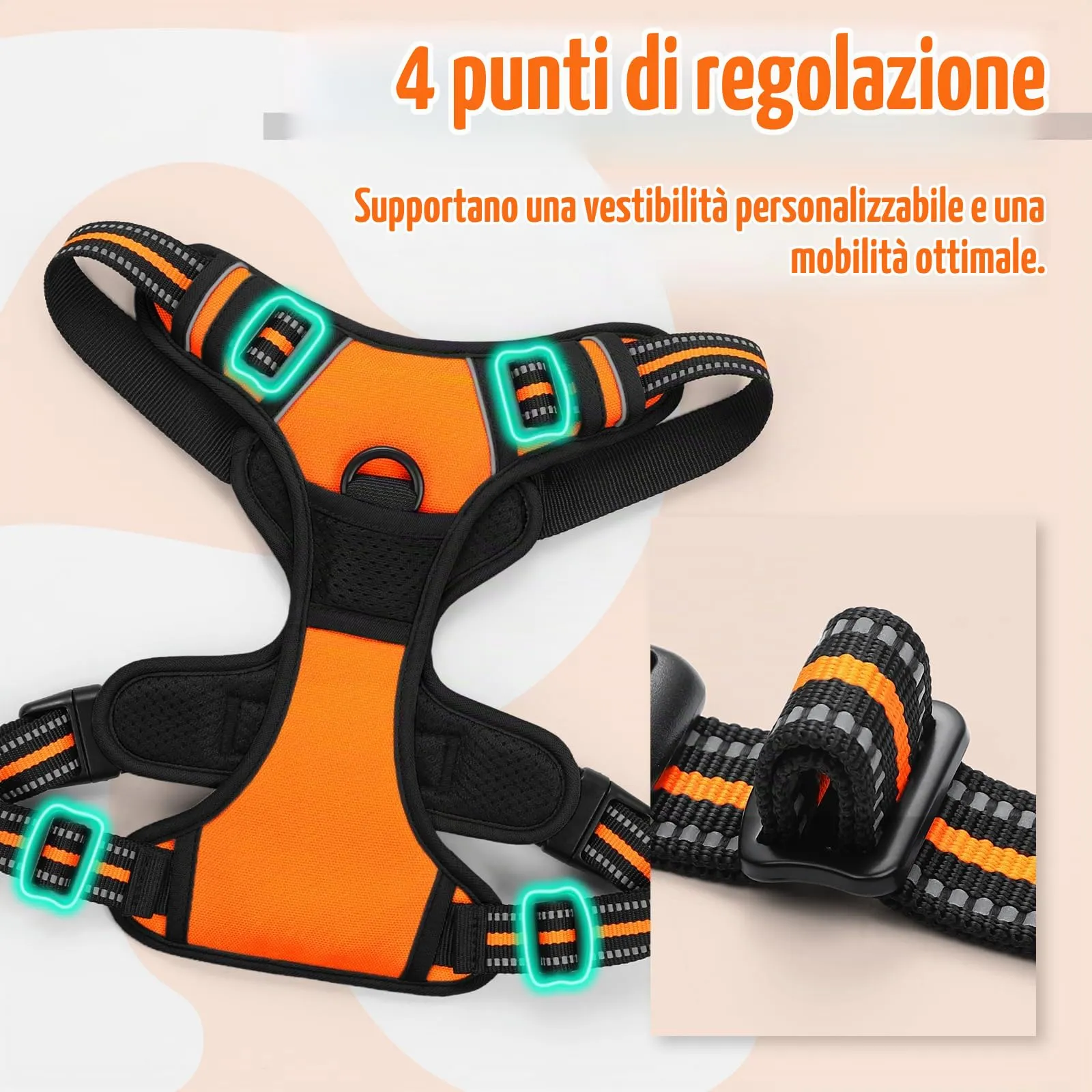 rabbitgoo Pettorina Cane ad H Regolabile, Anti Tiro e Riflettente, Traspirante, Arancio, M - immagine 5