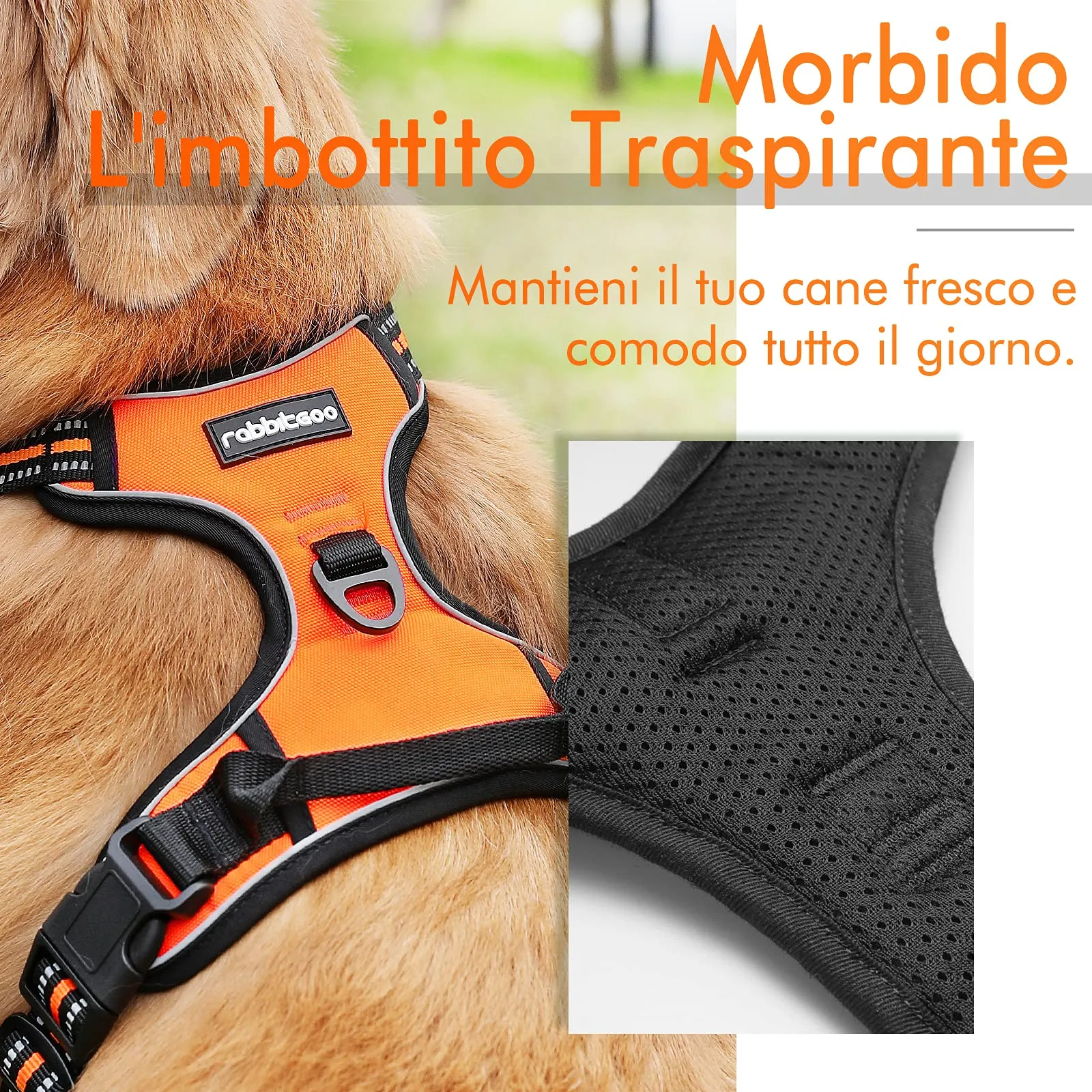 rabbitgoo Pettorina Cane ad H Regolabile Anti Tiro Riflettente, Arancio, L - immagine 3