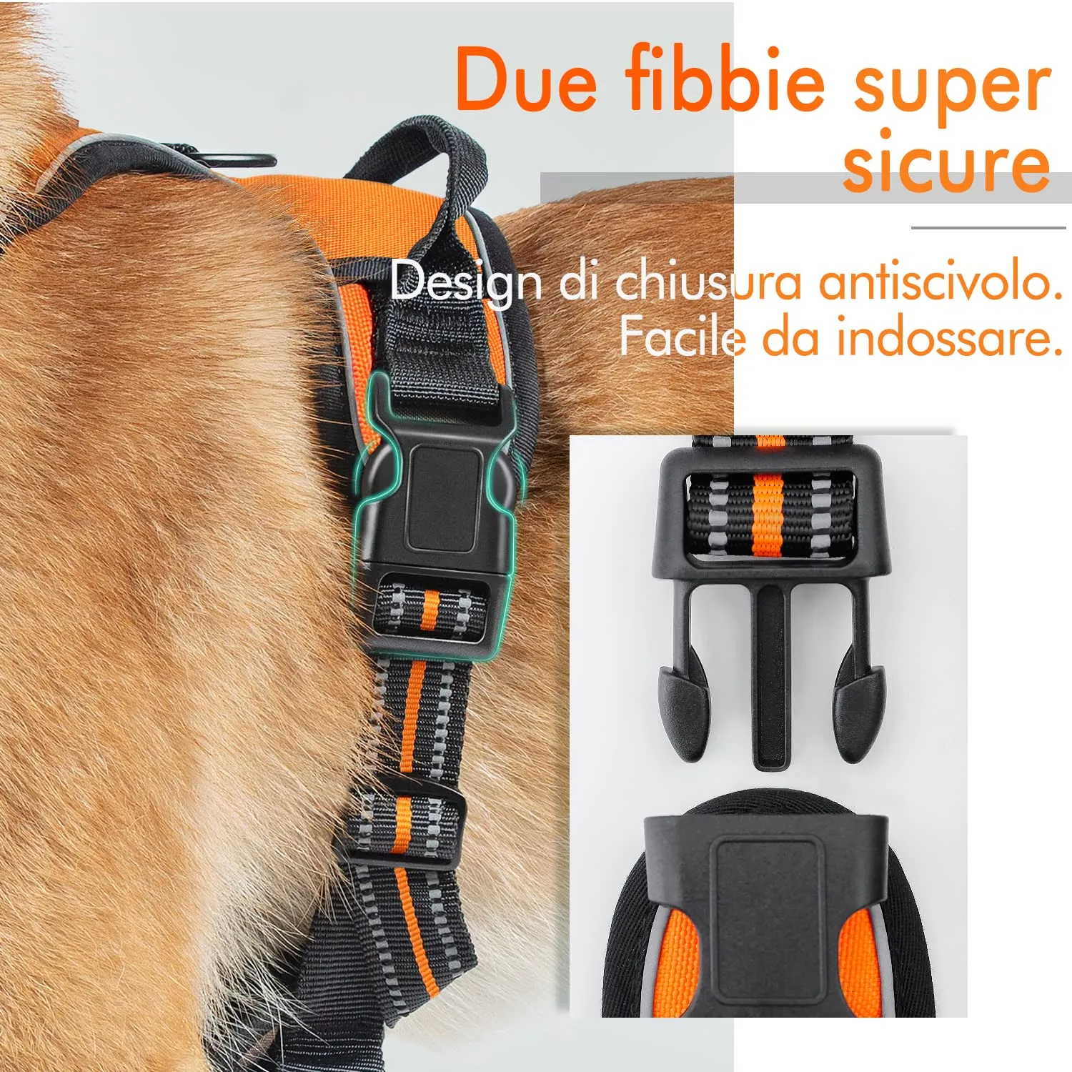 rabbitgoo Pettorina Cane ad H Regolabile Anti Tiro Riflettente, Arancio, L - immagine 7