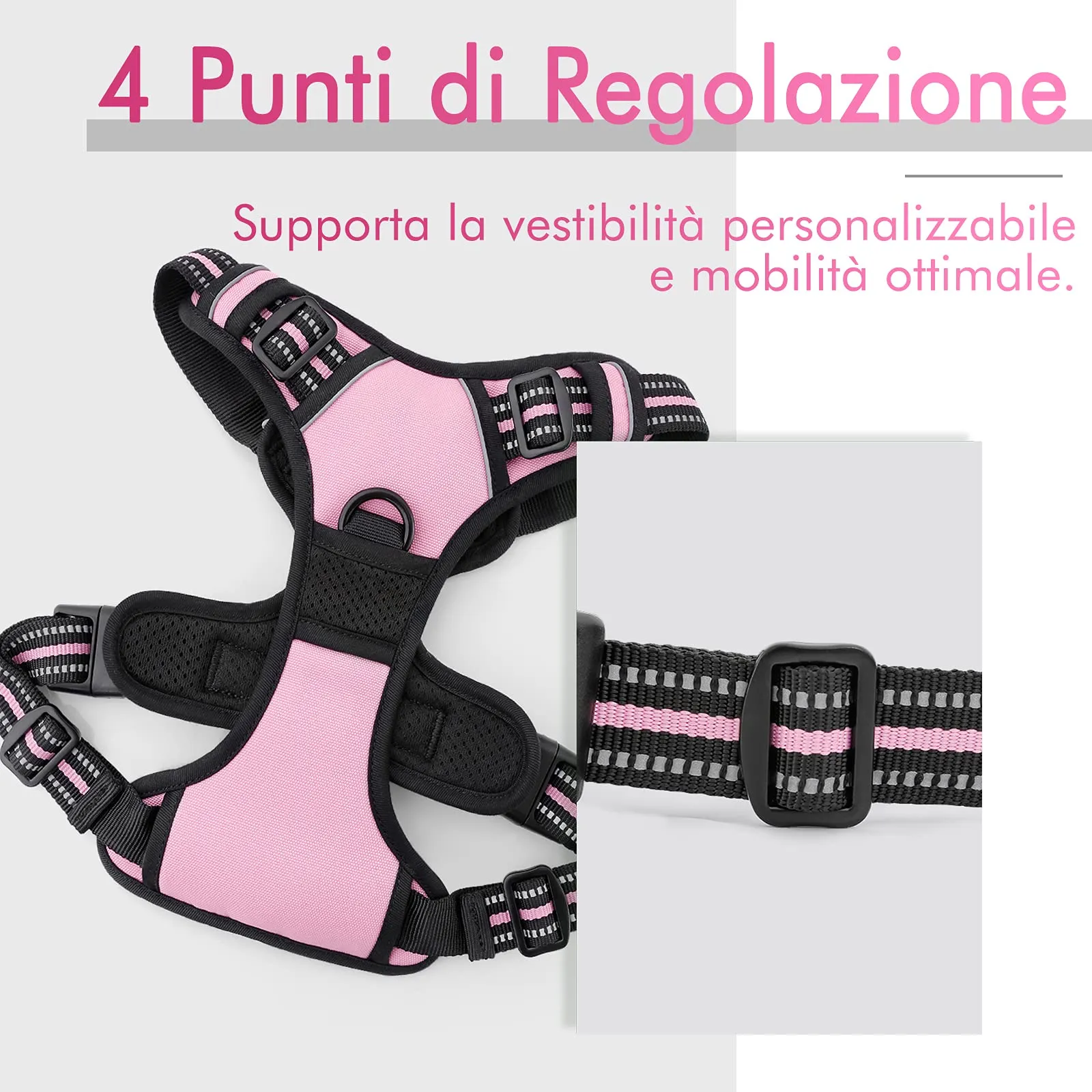 rabbitgoo Pettorina Cane ad H Regolabile Anti Tiro Riflettente, Rosa, M - immagine 5