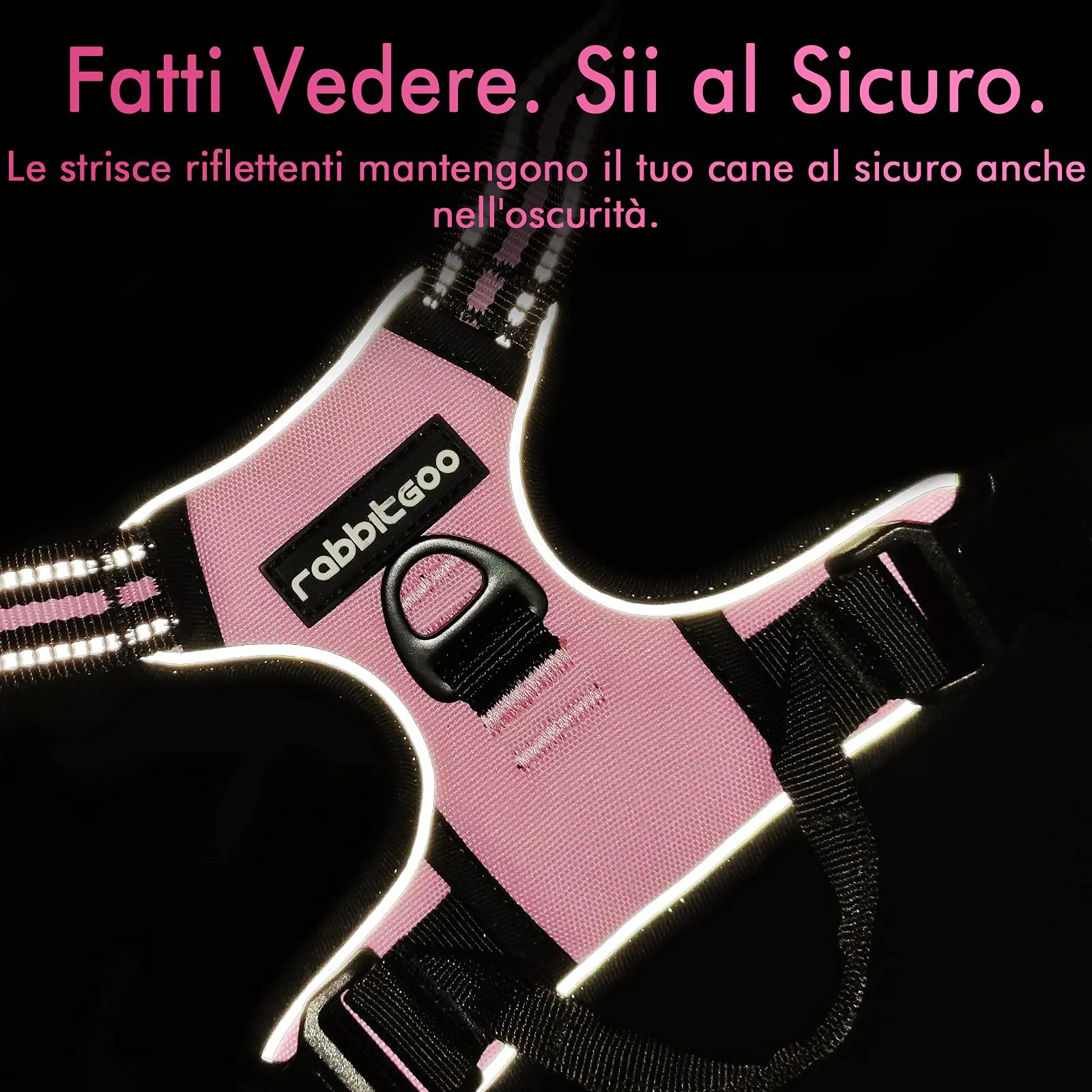 rabbitgoo Pettorina Cane ad H Regolabile Anti Tiro Riflettente, Rosa, M - immagine 7