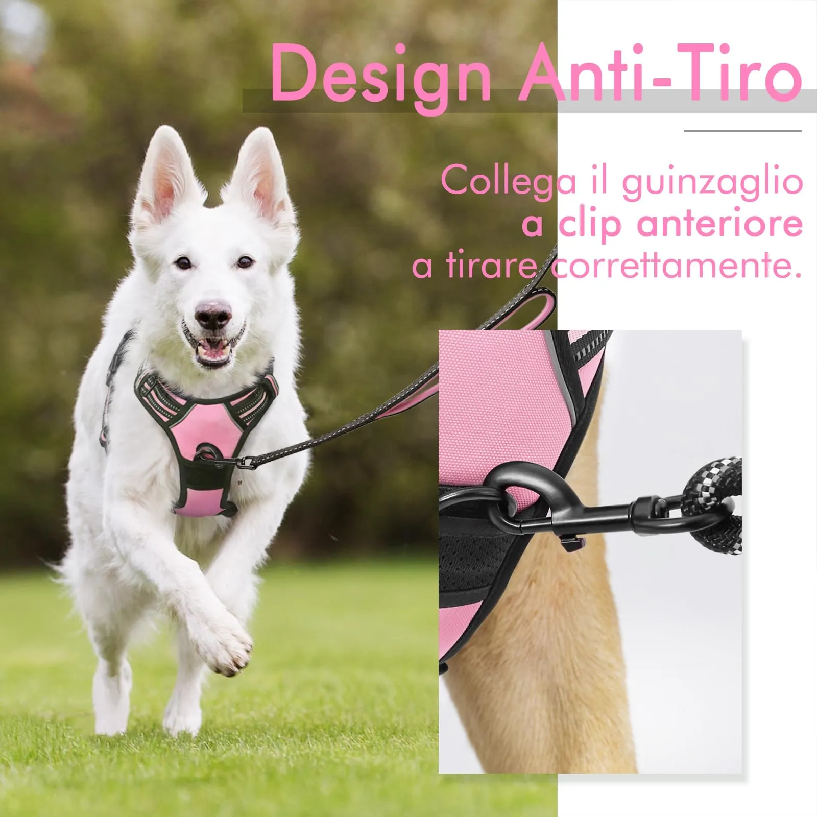rabbitgoo Pettorina Cane ad H Regolabile Anti Tiro Riflettente, Rosa, S - immagine 5