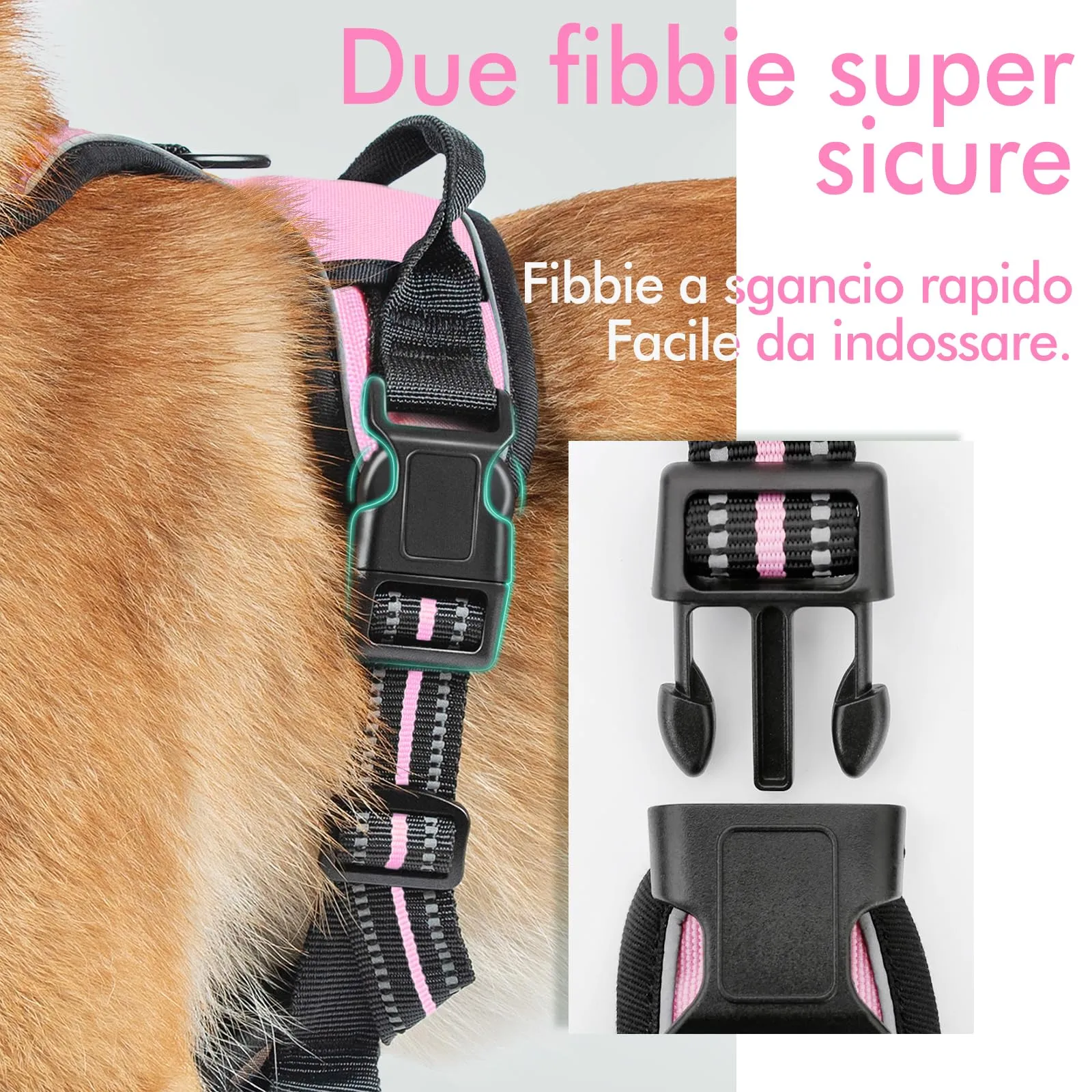 rabbitgoo Pettorina Cane ad H Regolabile Anti Tiro Riflettente, Rosa, S - immagine 7