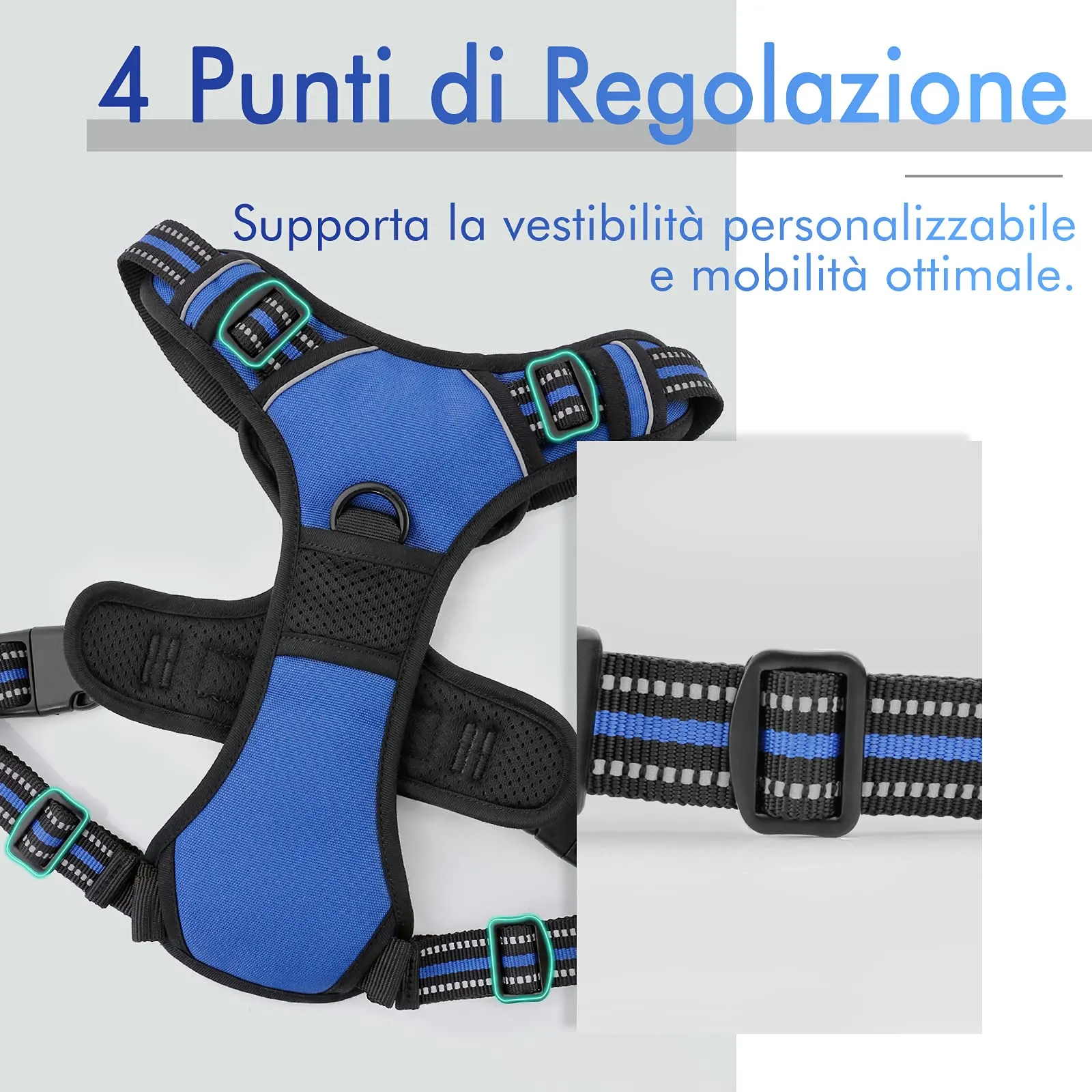rabbitgoo Pettorina Cane ad H Regolabile Anti Tiro Riflettente, Blu, XL - immagine 5