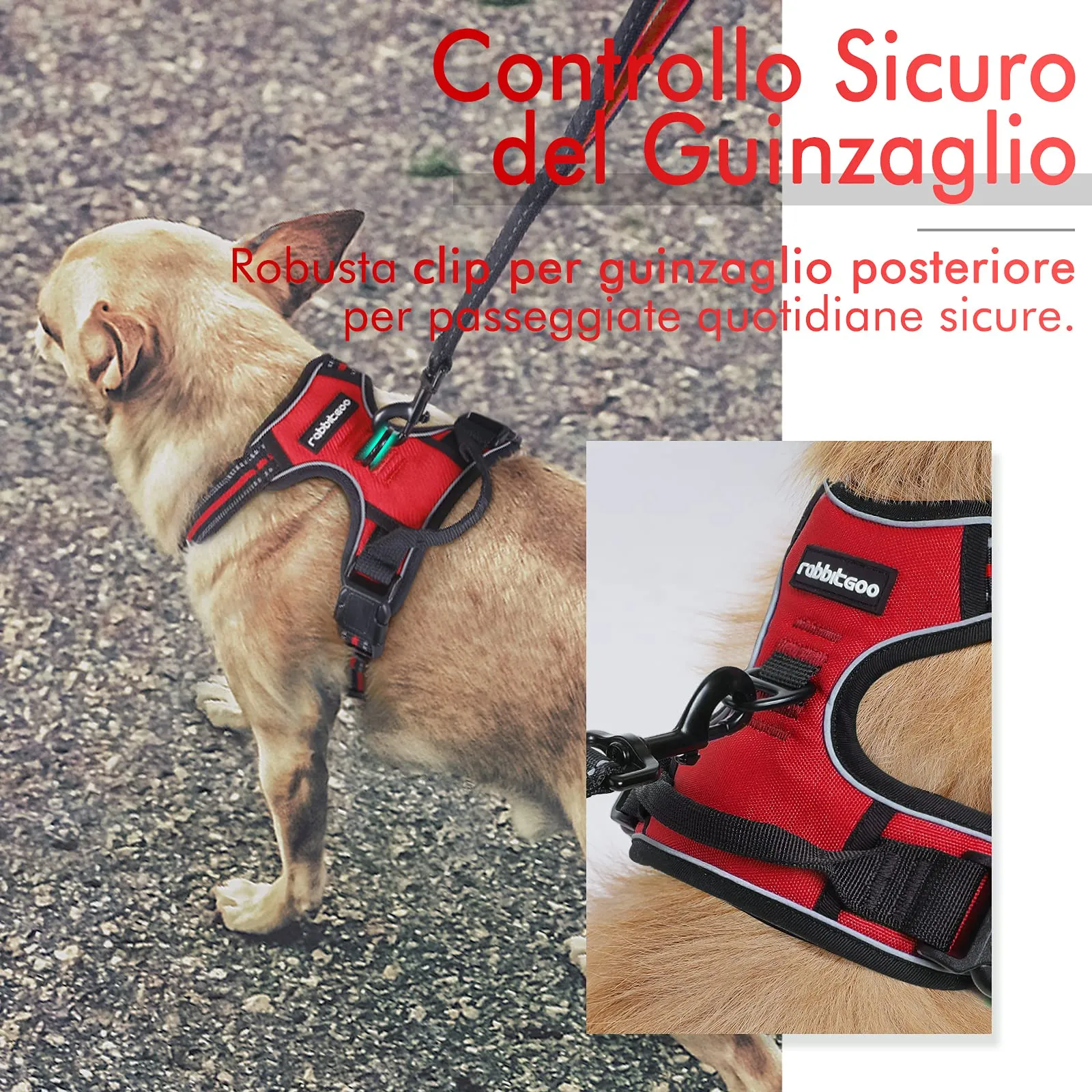 rabbitgoo Pettorina Cane ad H Regolabile, Anti Tiro Riflettente e Traspirante, Rossa, XL - immagine 4