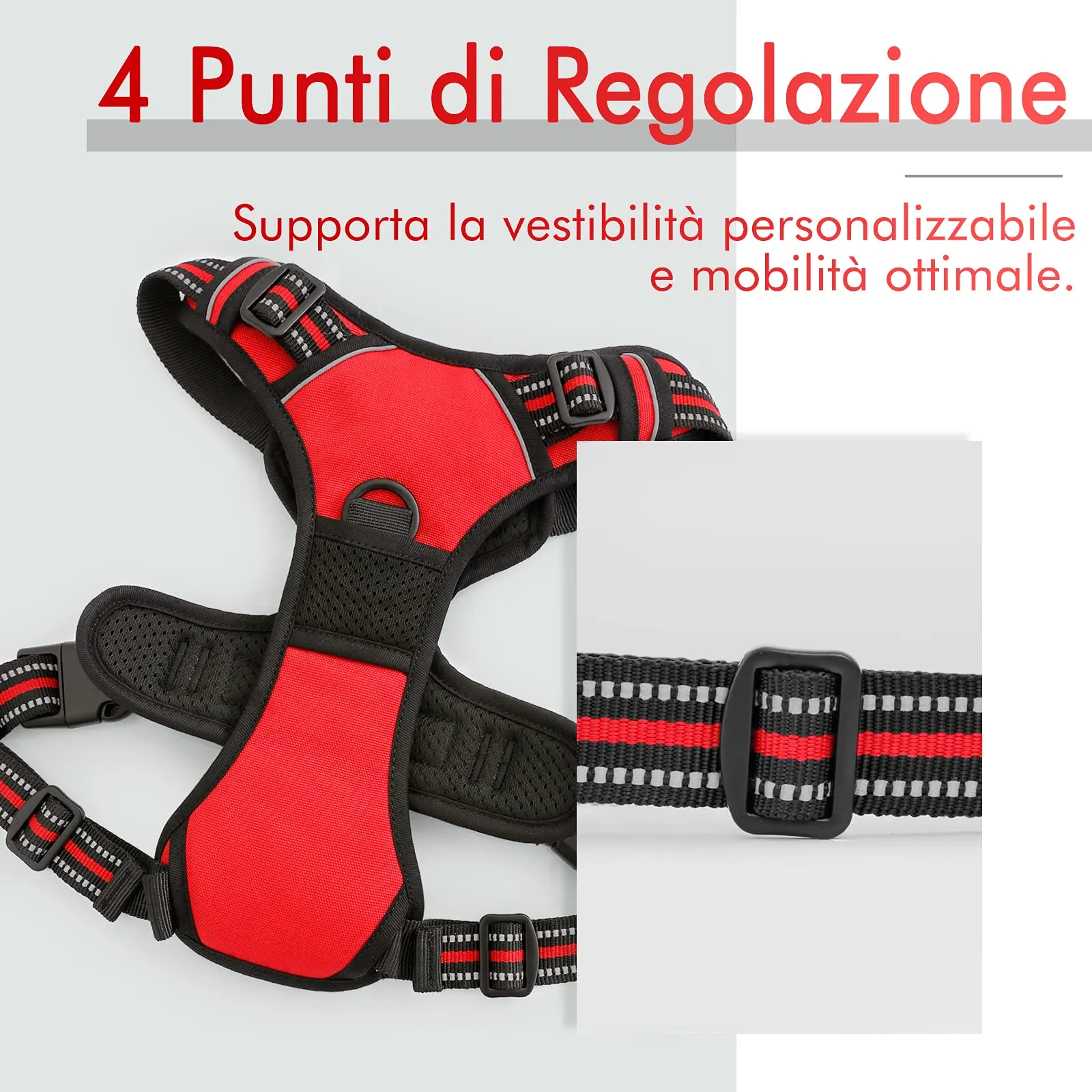 rabbitgoo Pettorina Cane ad H Regolabile, Anti Tiro Riflettente e Traspirante, Rossa, XL - immagine 5