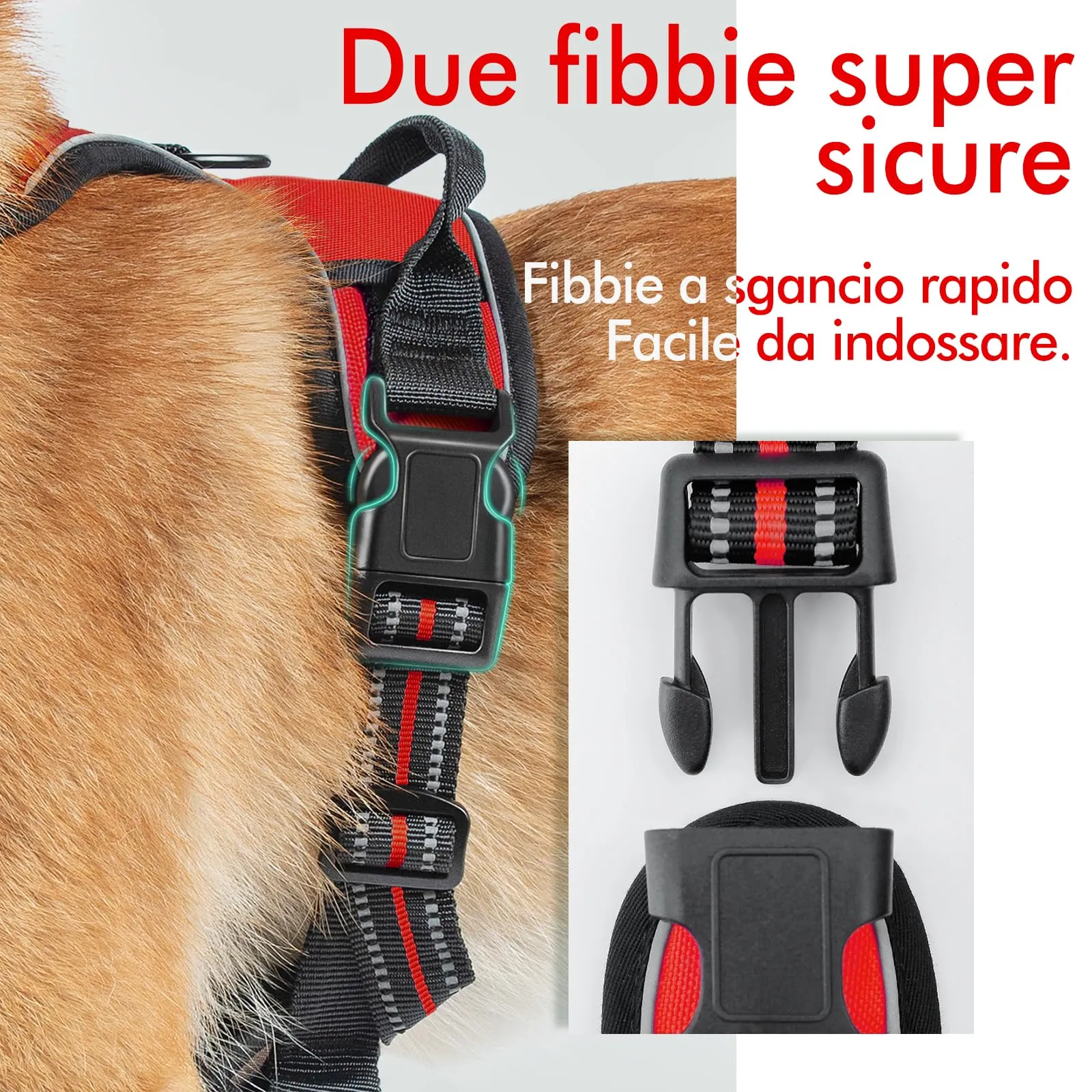 rabbitgoo Pettorina Cane ad H Regolabile Anti Tiro Riflettente, Rossa, S - immagine 7