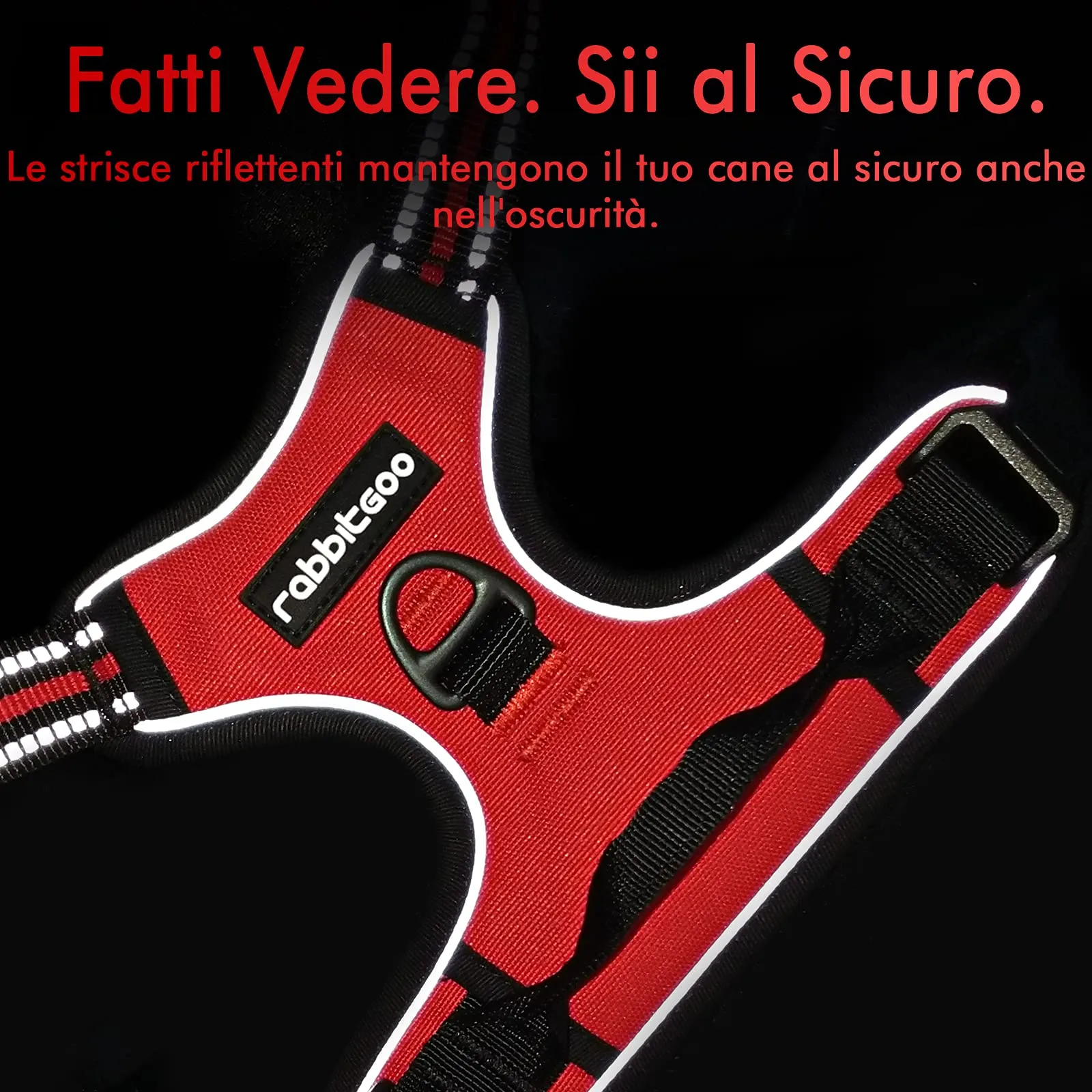 rabbitgoo Pettorina Cane ad H Regolabile Anti Tiro Riflettente, Rossa, M - immagine 7