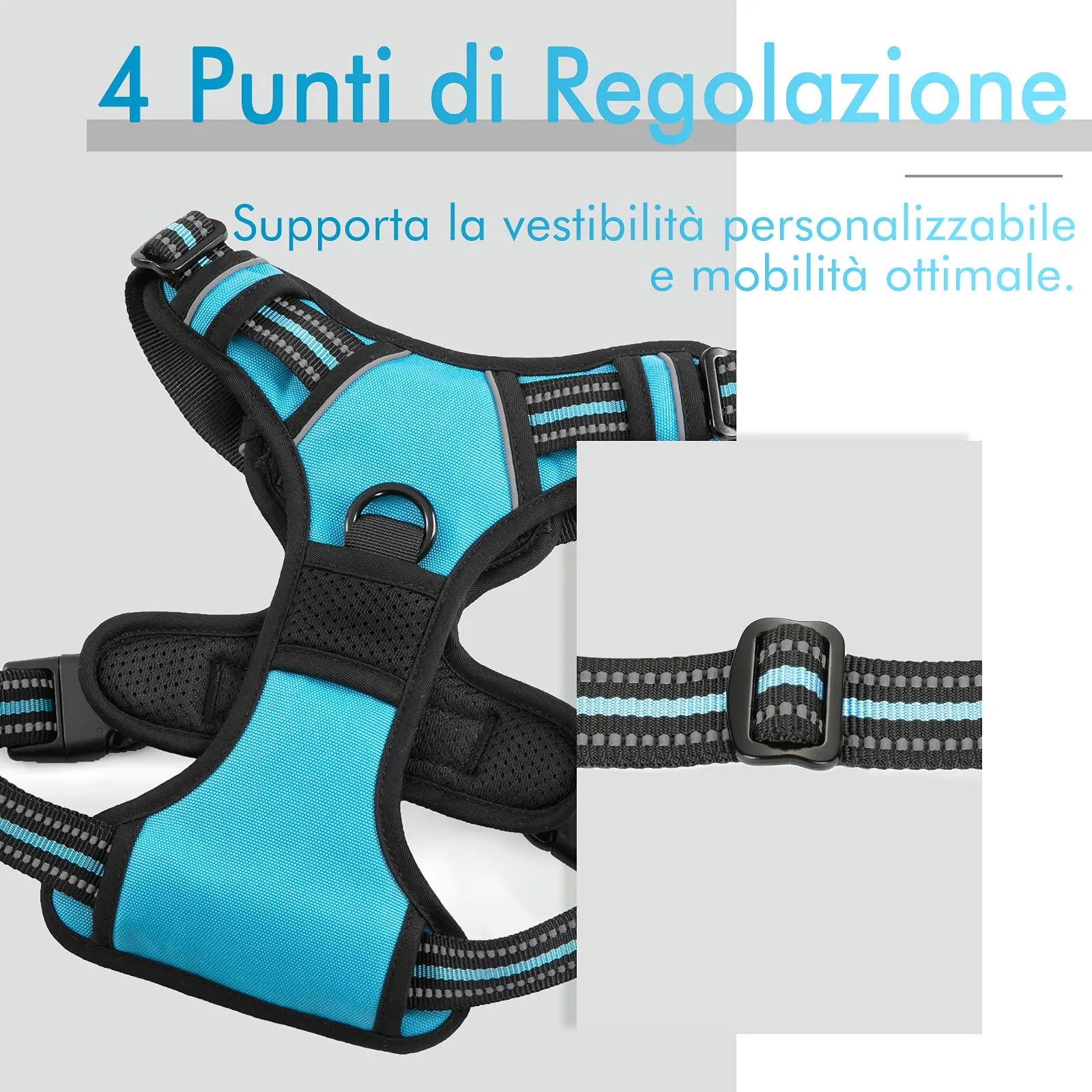 rabbitgoo Pettorina Cane ad H Regolabile Anti Tiro Riflettente e Traspirante, Blu Chiaro, M - immagine 5