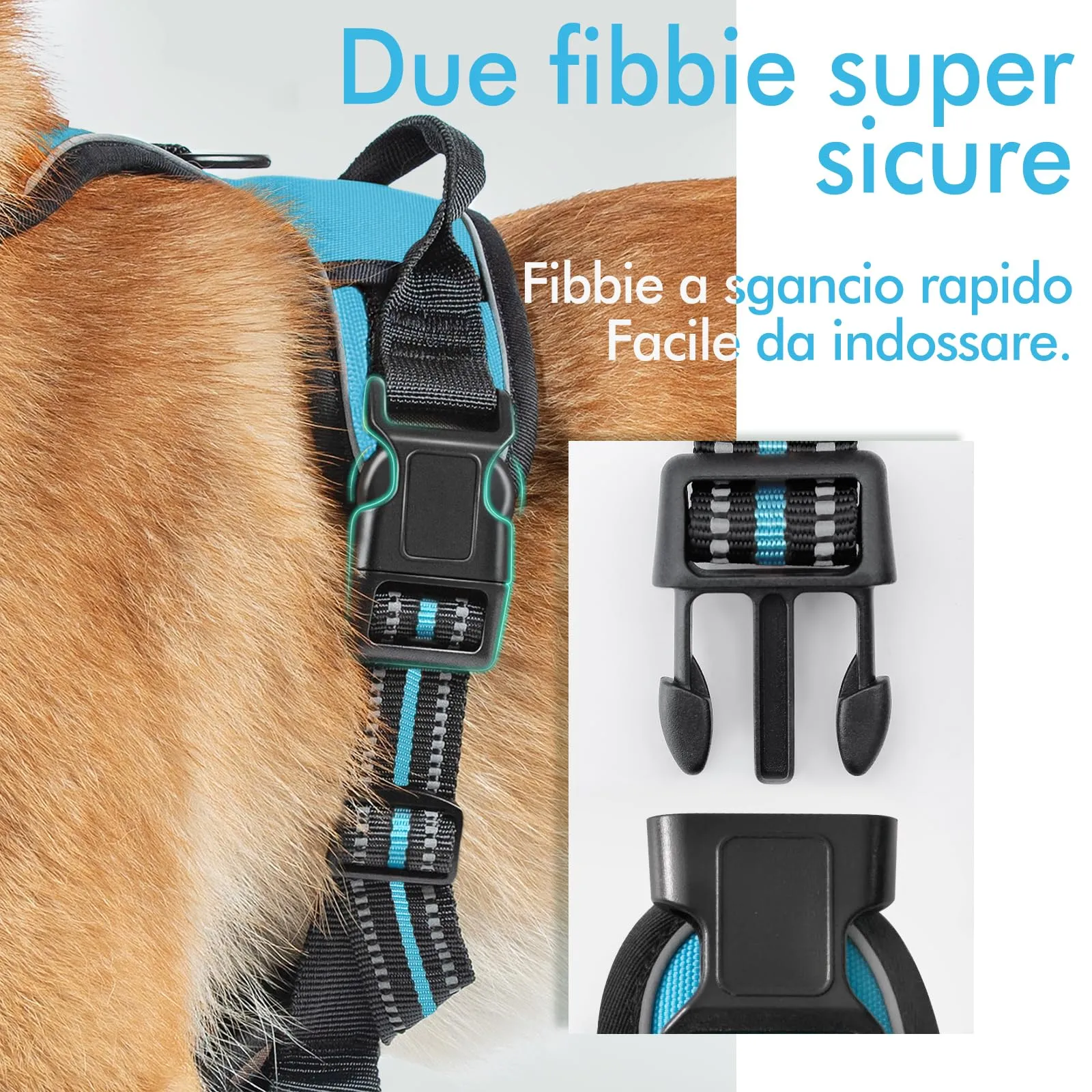 rabbitgoo Pettorina Cane ad H Regolabile Anti Tiro Riflettente, Traspirante per Addestramento, Blu Chiaro, S - immagine 7