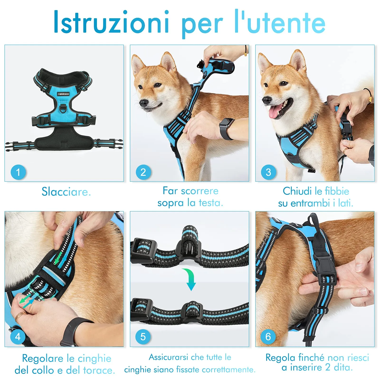 rabbitgoo Pettorina Cane ad H Regolabile Anti Tiro Riflettente, Traspirante per Addestramento, Blu Chiaro, S - immagine 8