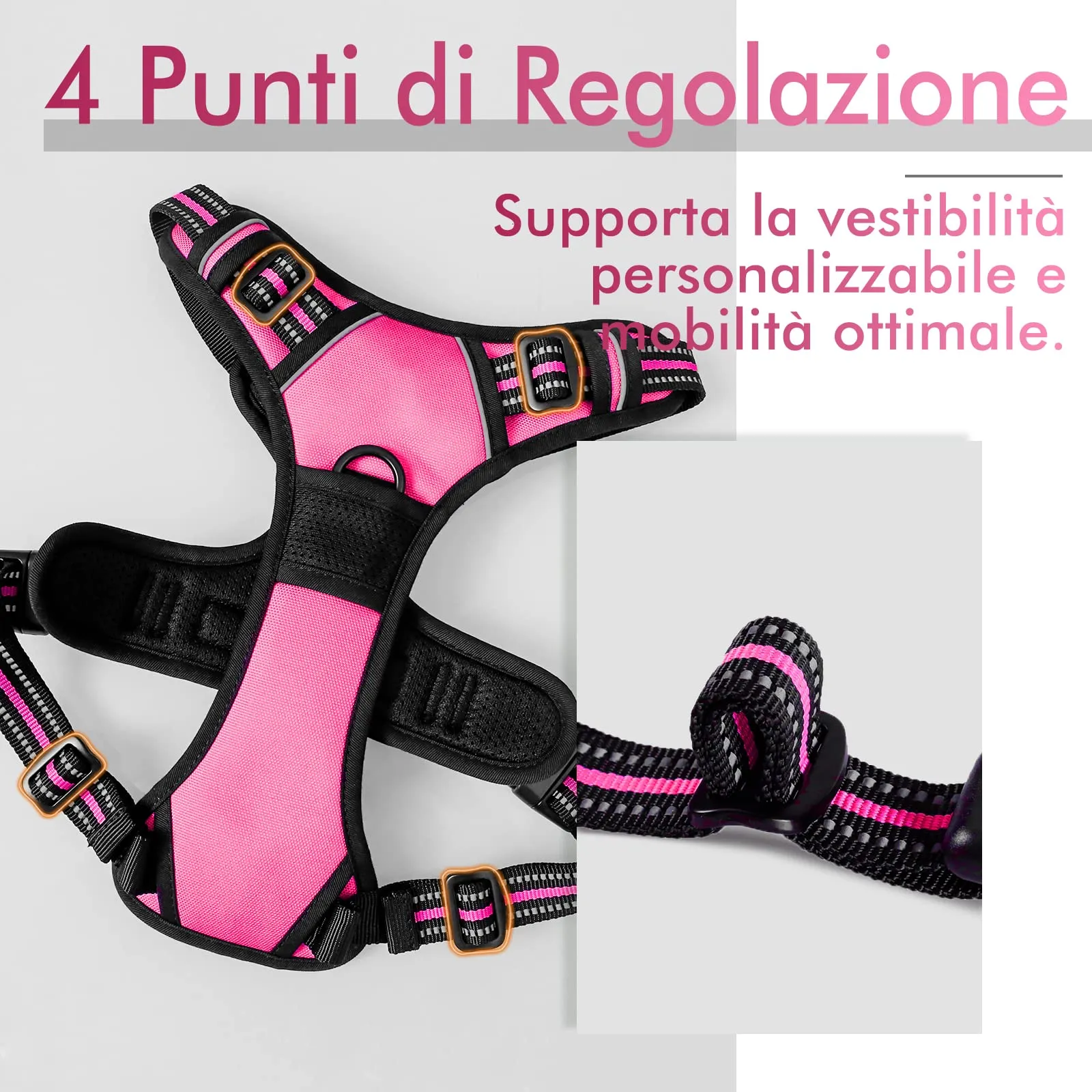 rabbitgoo Pettorina Cane ad h Regolabile Anti Tiro Riflettente, Rosa Rosso, M - immagine 4