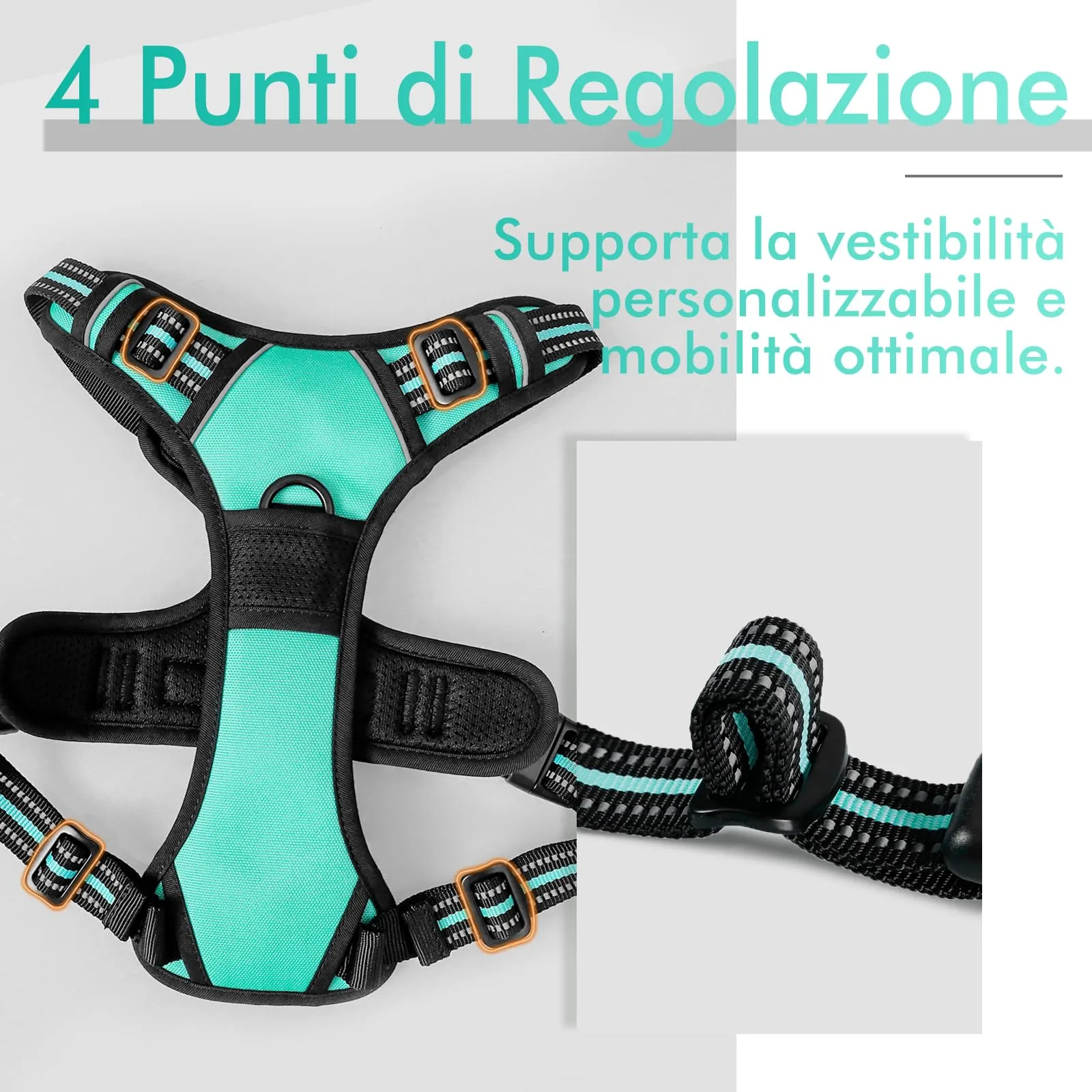rabbitgoo Pettorina Cane ad H Regolabile Anti Tiro Riflettente e Traspirante, Menta Verde, S - immagine 4