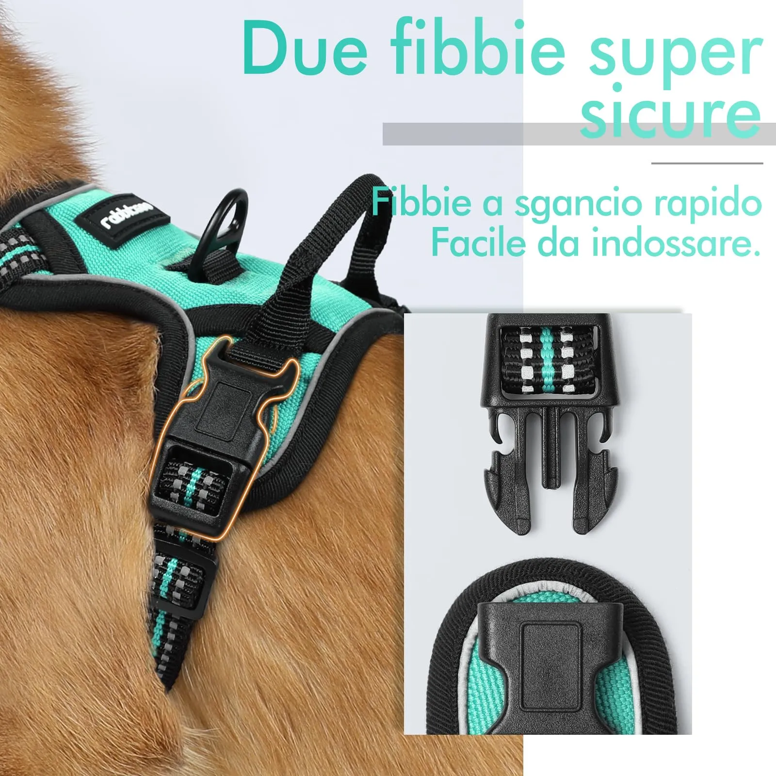 rabbitgoo Pettorina Cane ad H Regolabile Anti Tiro Riflettente e Traspirante, Menta Verde, S - immagine 7