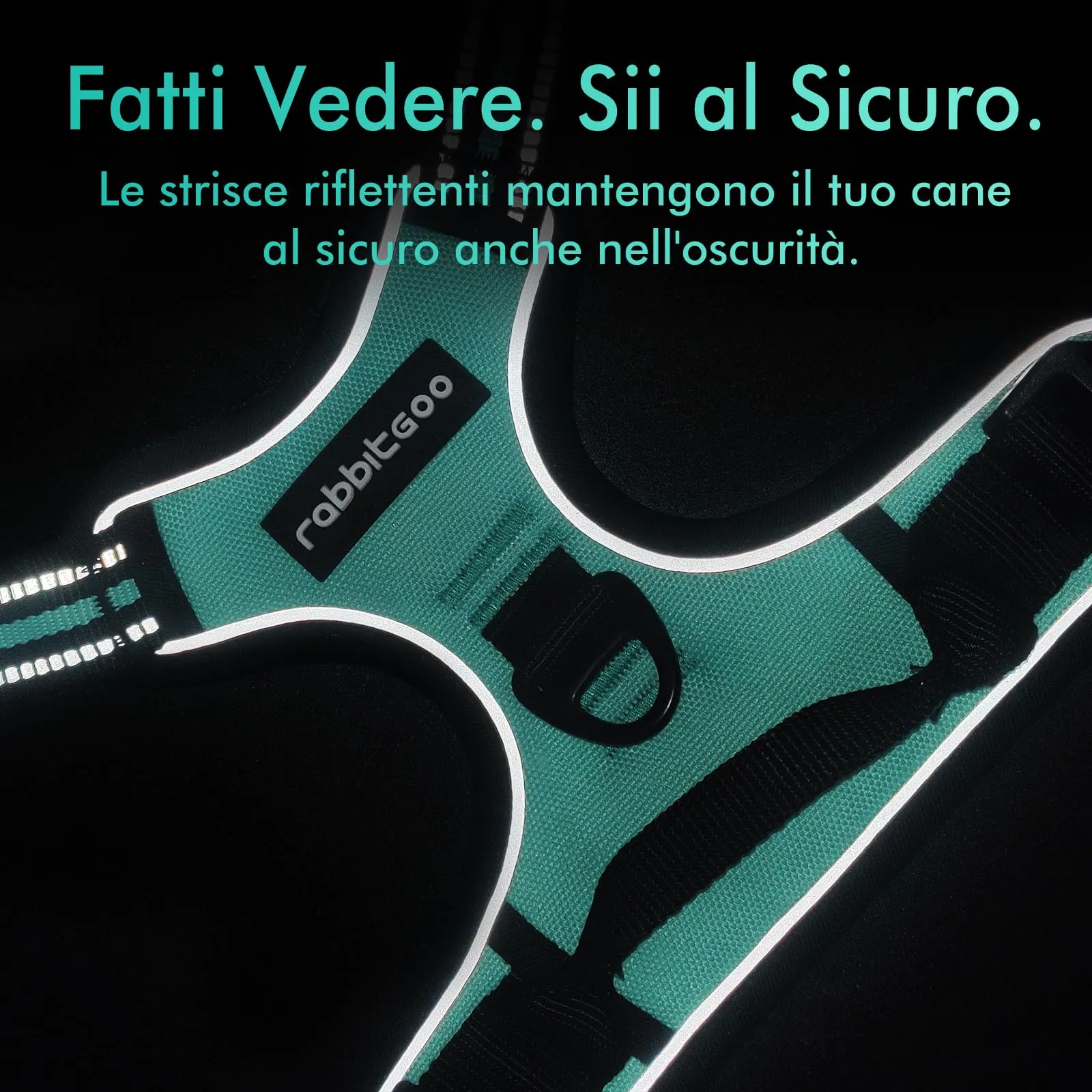 rabbitgoo Pettorina Cane ad H Regolabile Anti Tiro Riflettente e Traspirante, Menta Verde, S - immagine 8