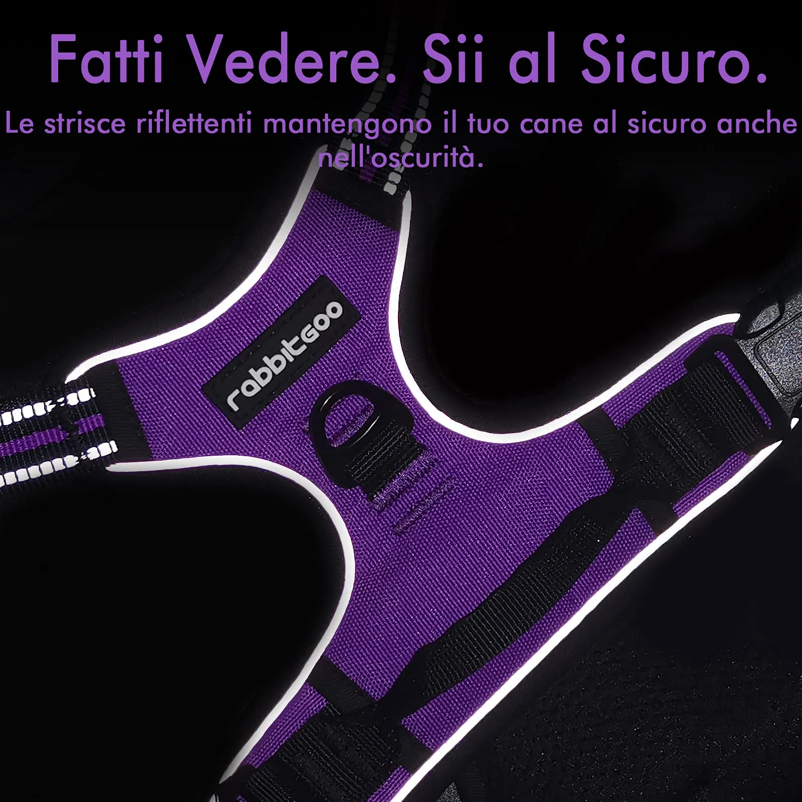rabbitgoo Pettorina Cane ad H Regolabile Anti Tiro Riflettente, Viola, XL - immagine 7
