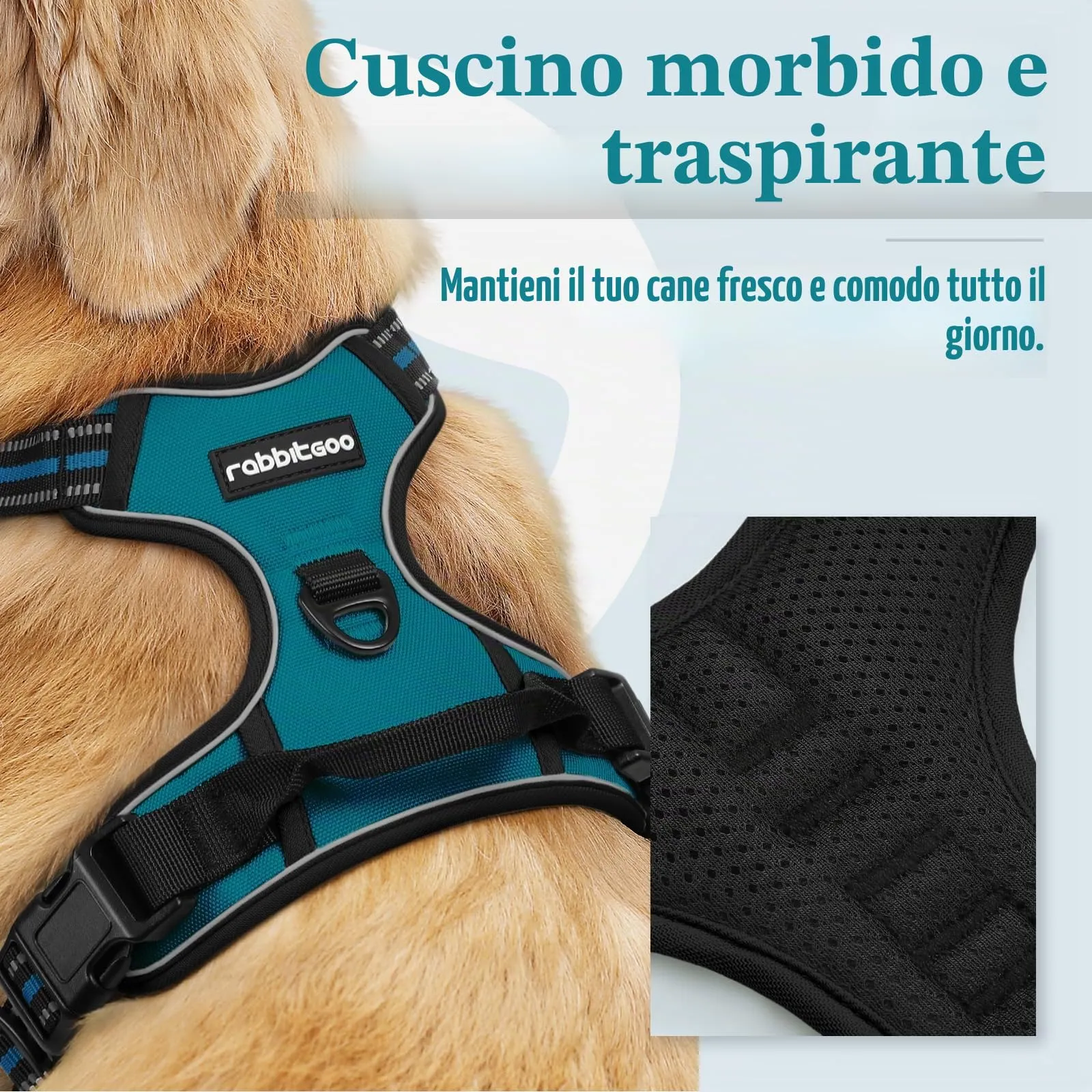 rabbitgoo Pettorina Cane ad H Regolabile Anti Tiro Riflettente, Verde Scuro, XL - immagine 3