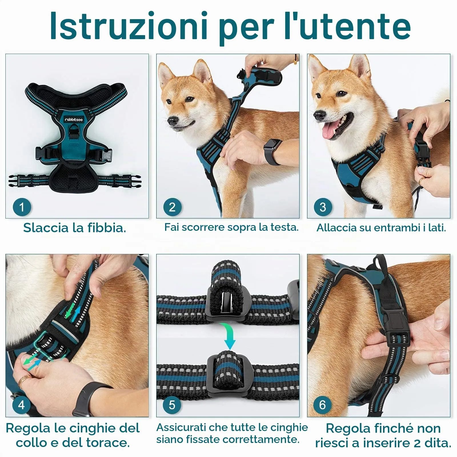 rabbitgoo Pettorina Cane ad H Regolabile Anti Tiro Riflettente, Verde Scuro, XL - immagine 9