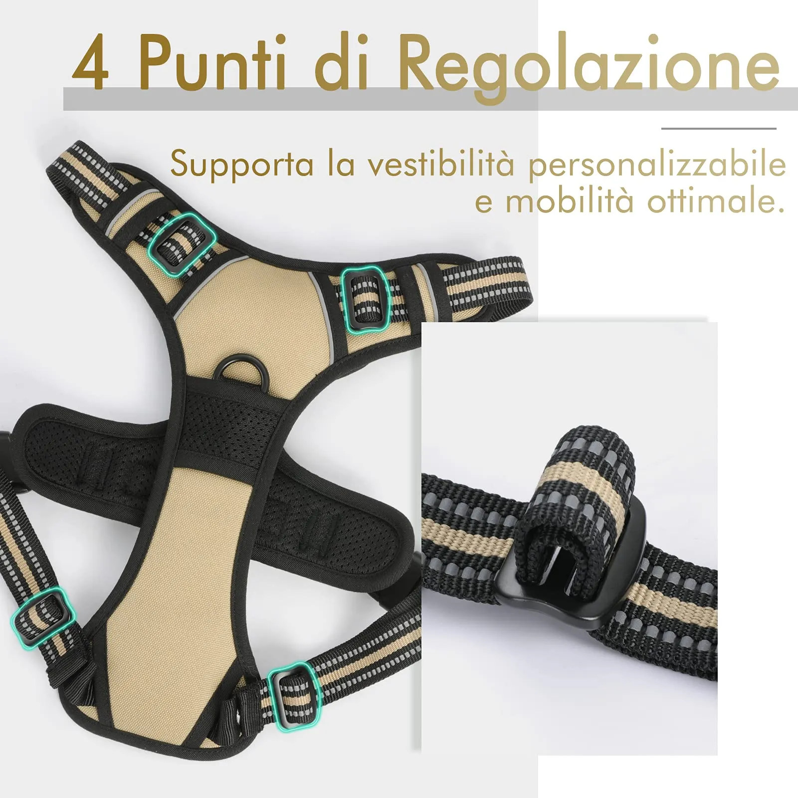 rabbitgoo Pettorina Cane ad H Regolabile Anti Tiro Riflettente, Cachi, L - immagine 5