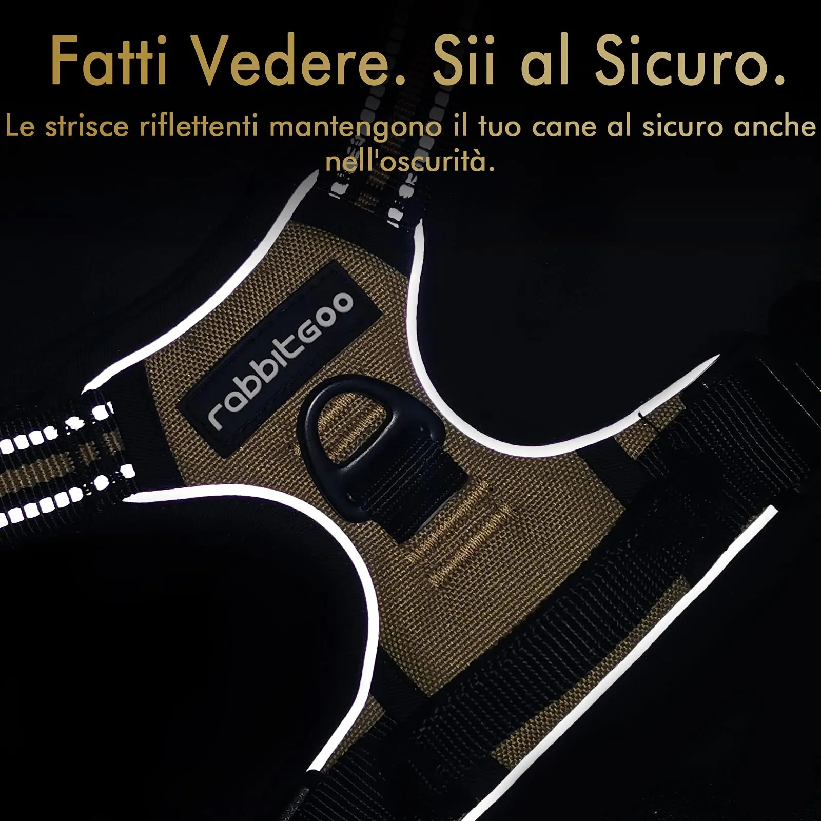 rabbitgoo Pettorina Cane ad H Regolabile Anti Tiro Riflettente, Cachi, L - immagine 7