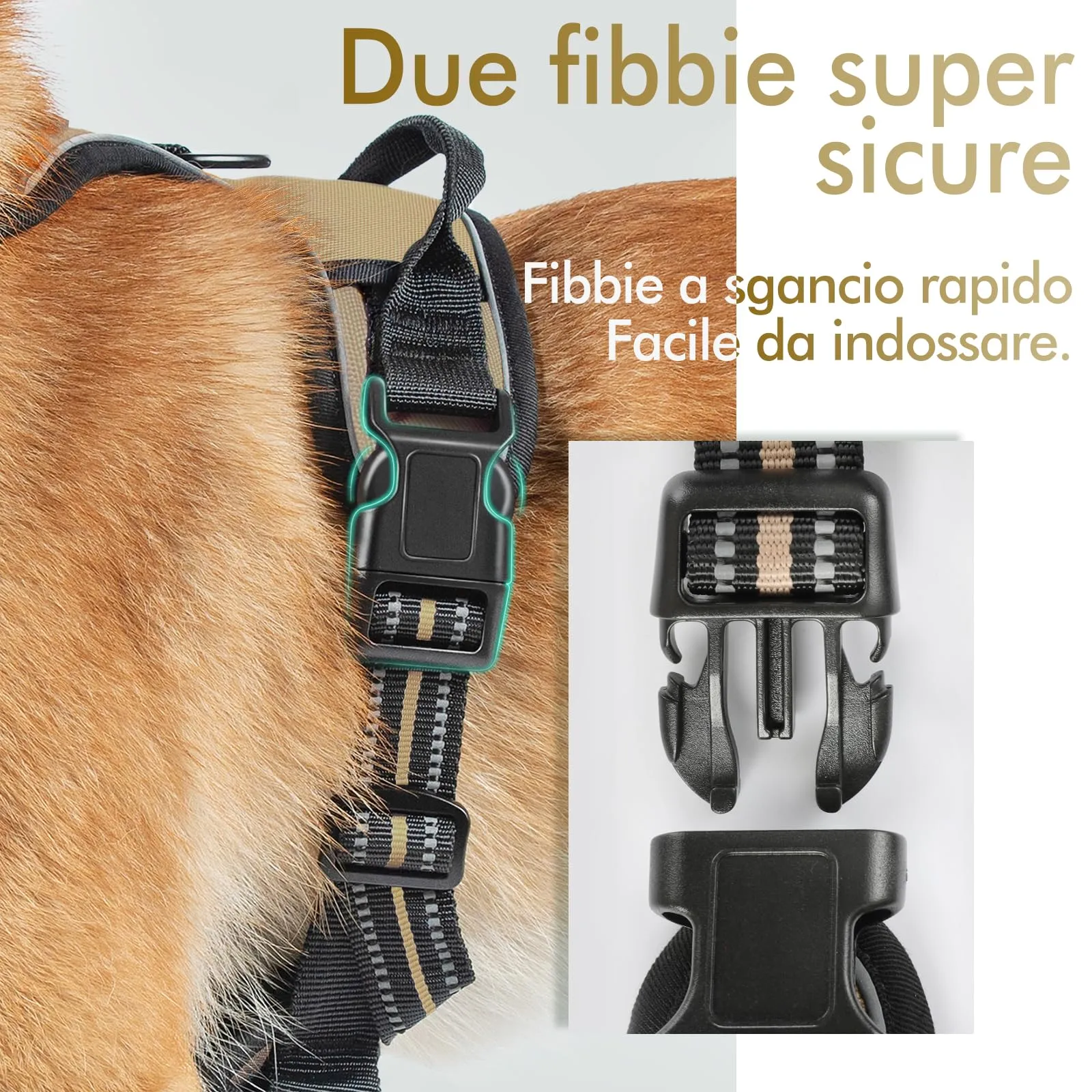 rabbitgoo Pettorina Cane ad H Regolabile Anti Tiro Riflettente, Cachi, S - immagine 7