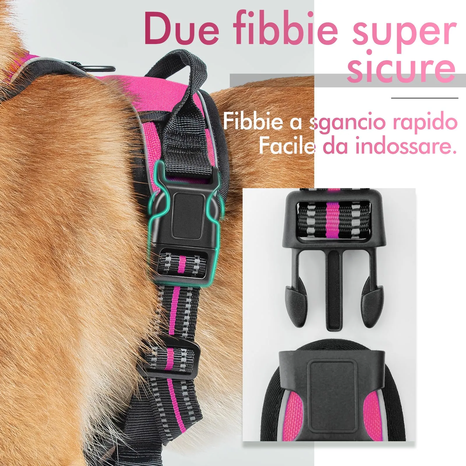 rabbitgoo Pettorina Cane ad H Regolabile, Anti Tiro Riflettente e Traspirante, Rosa Rosso, S - immagine 7