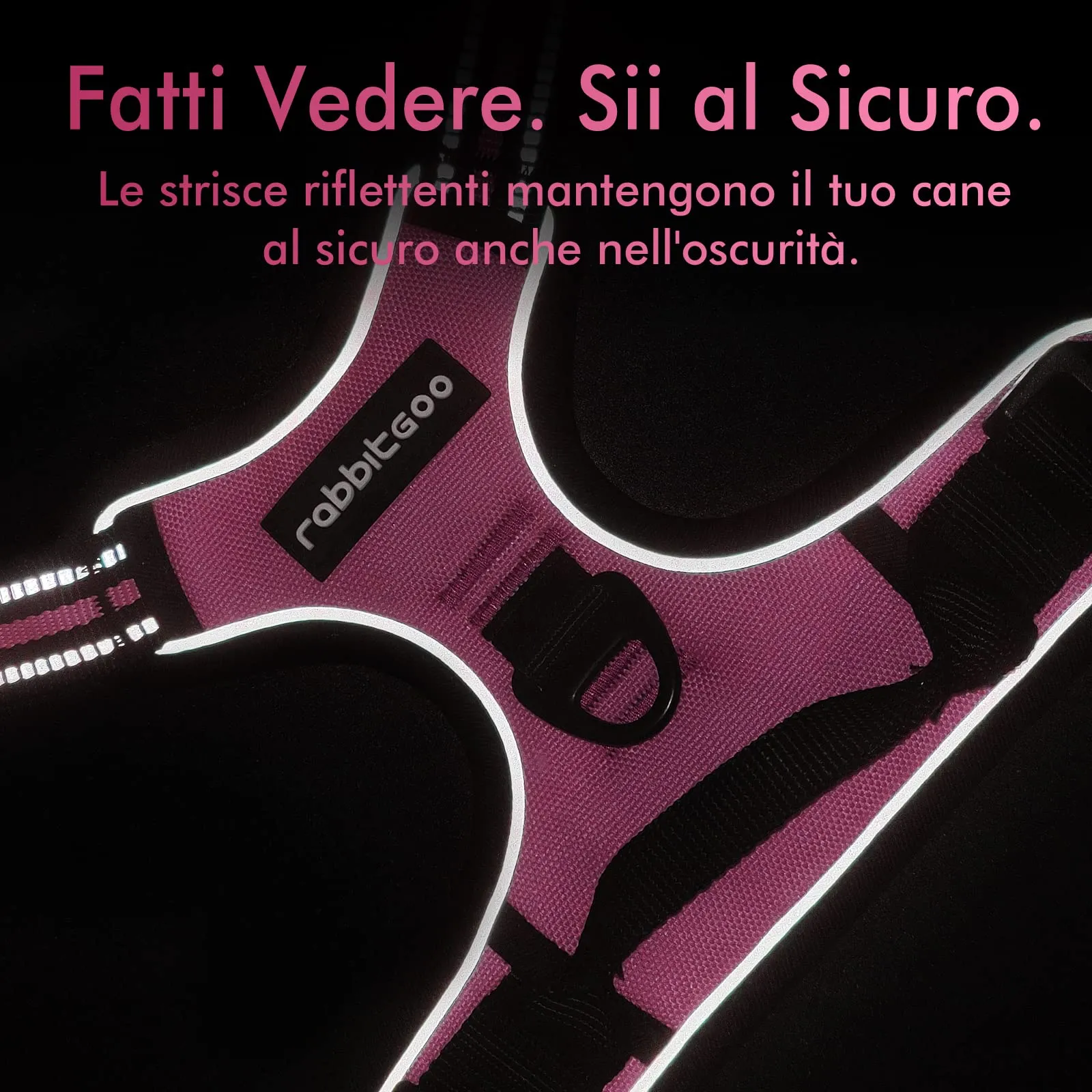 rabbitgoo Pettorina Cane ad H Regolabile, Anti Tiro Riflettente e Traspirante, Rosa Rosso, S - immagine 8