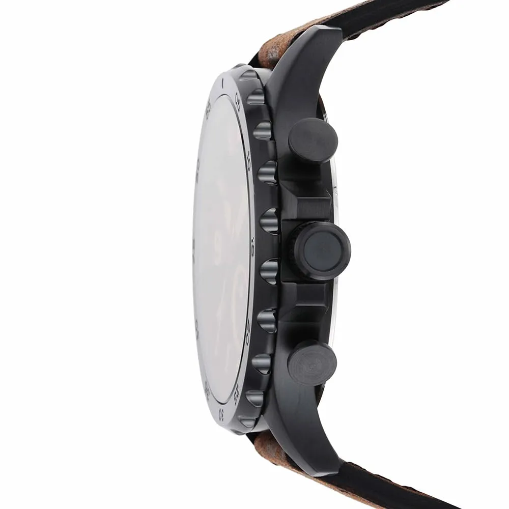 Fossil Nate Cronografo JR1487, Cassa 50 mm in Acciaio Inossidabile Nero, Cinturino in Vera Pelle Marrone - immagine 2
