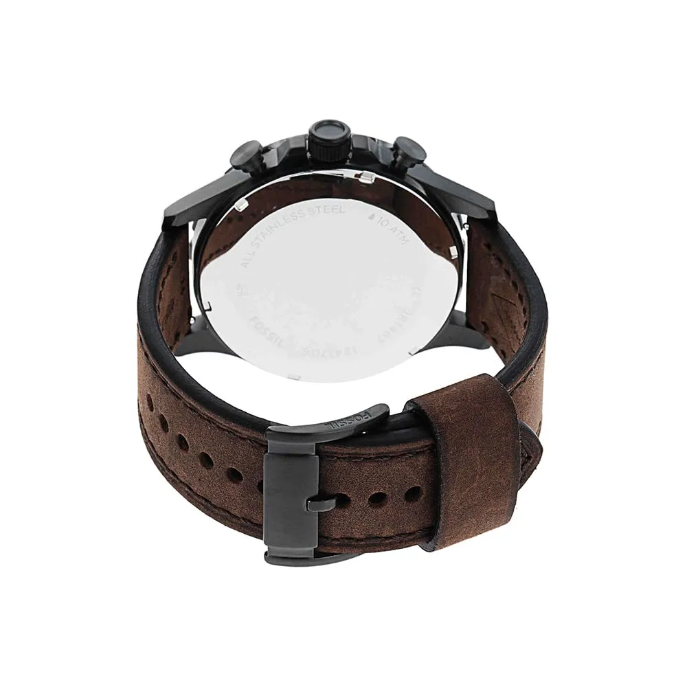 Fossil Nate Cronografo JR1487, Cassa 50 mm in Acciaio Inossidabile Nero, Cinturino in Vera Pelle Marrone - immagine 3